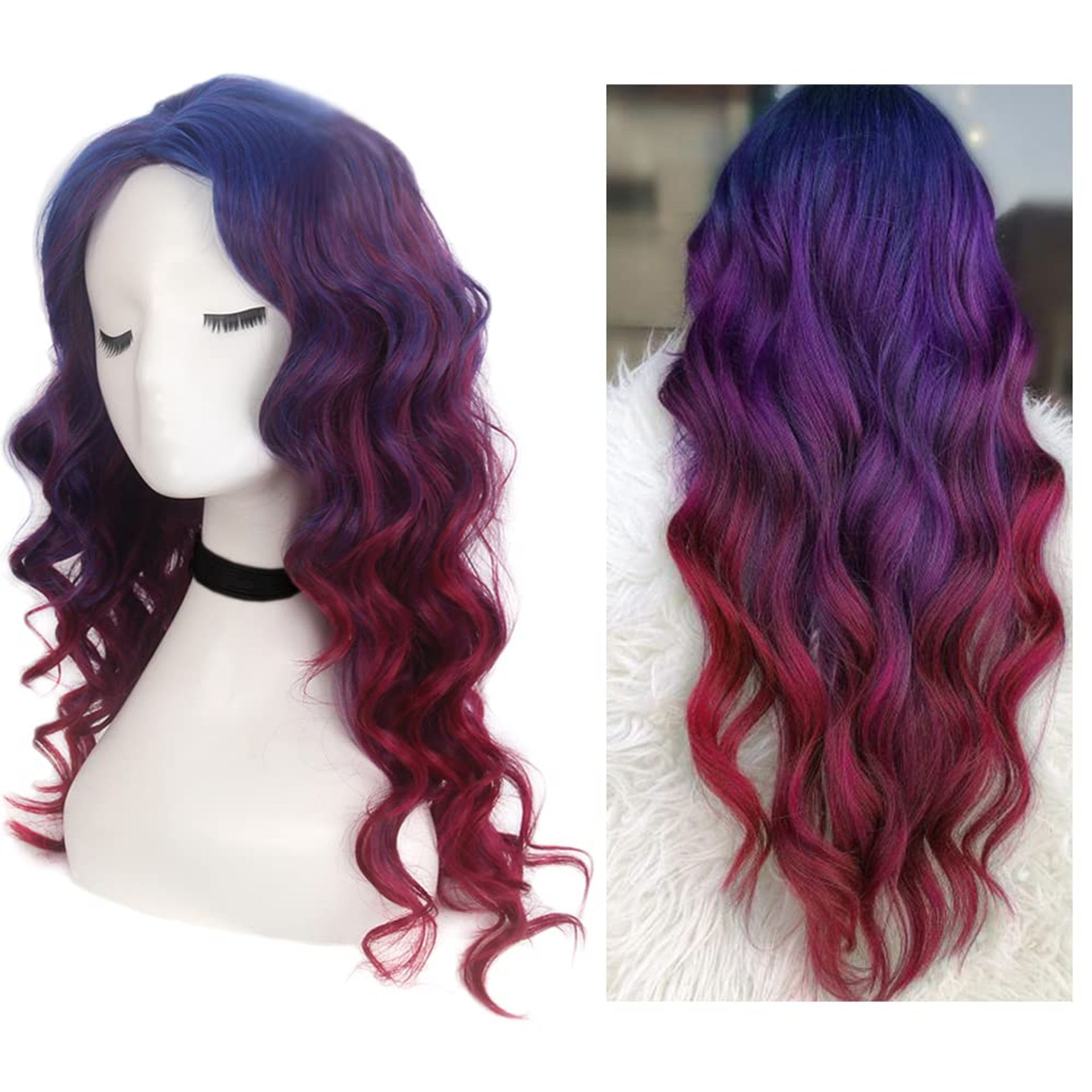 Long Curly Synthetic Wig Heat Resistant Natural-Looking Hair for Cosplay, Costume or Daily Wear - Ombre Red