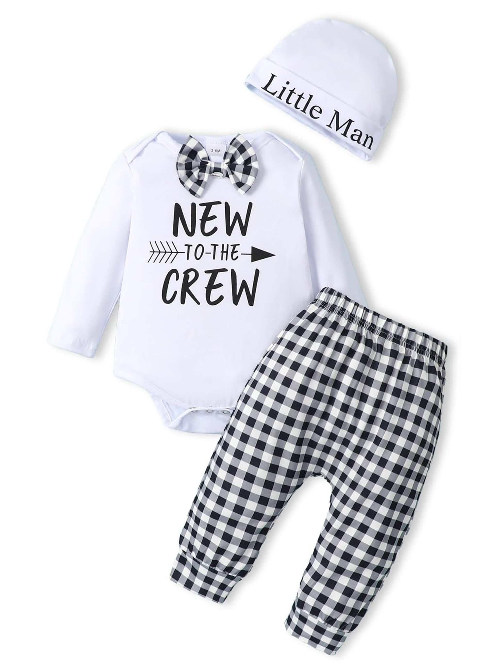 Baby Boys 3 Piece Outfit Set with Bodysuit Plaid Pants and Hat - Black 0 Months
