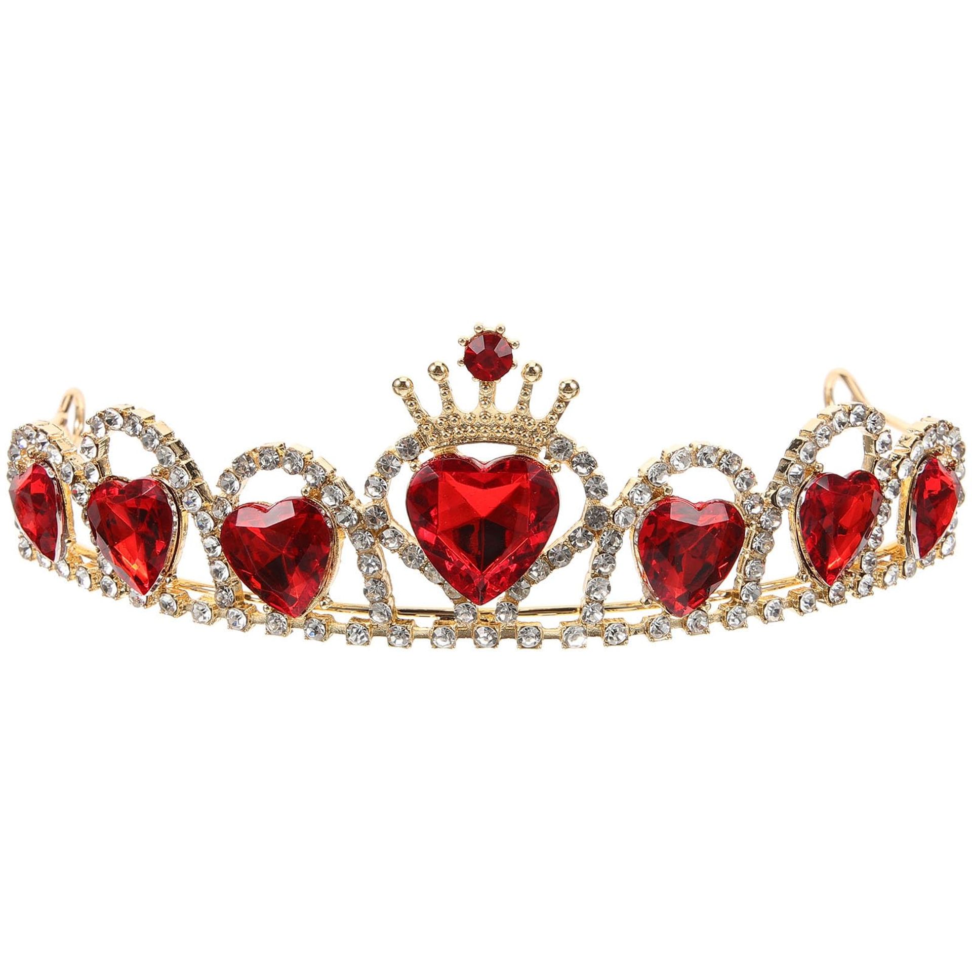 Baroque Gold Red Crystal Tiara | Queen of Hearts Rhinestone Crown | Pageant Red Red Heart Crystal – Baroque Tiara For Weddings  main image 2