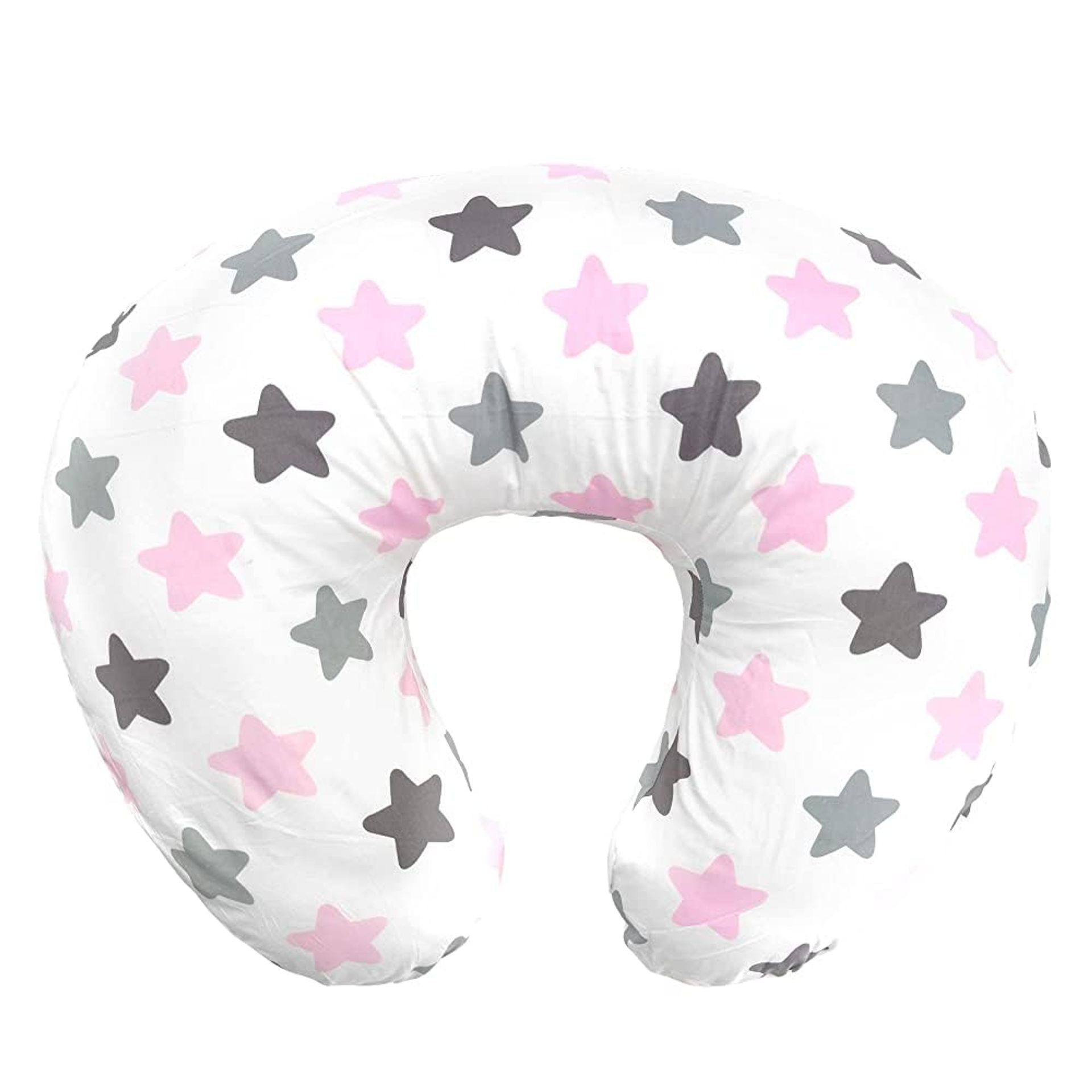 Nursing Pillow for Breastfeeding Baby 100% Cotton U-Shape Support Cushion Washable Pillowcase - Pink Star One Size