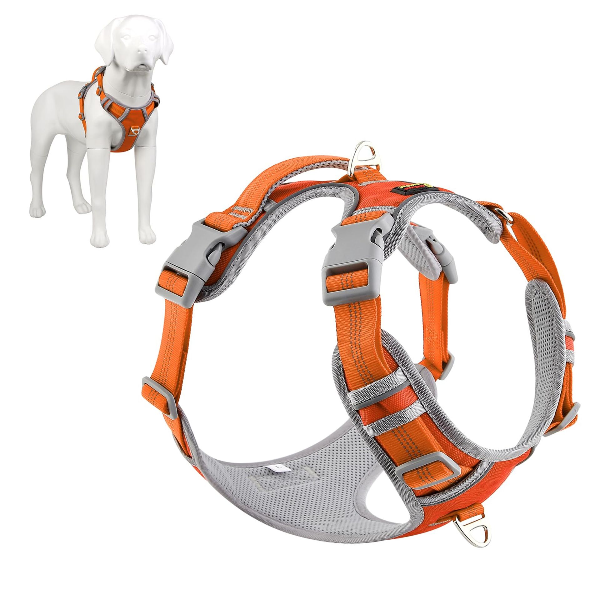No Pull Dog Harness Reflective Adjustable Padded Vest with Control Handle - Orange XL
