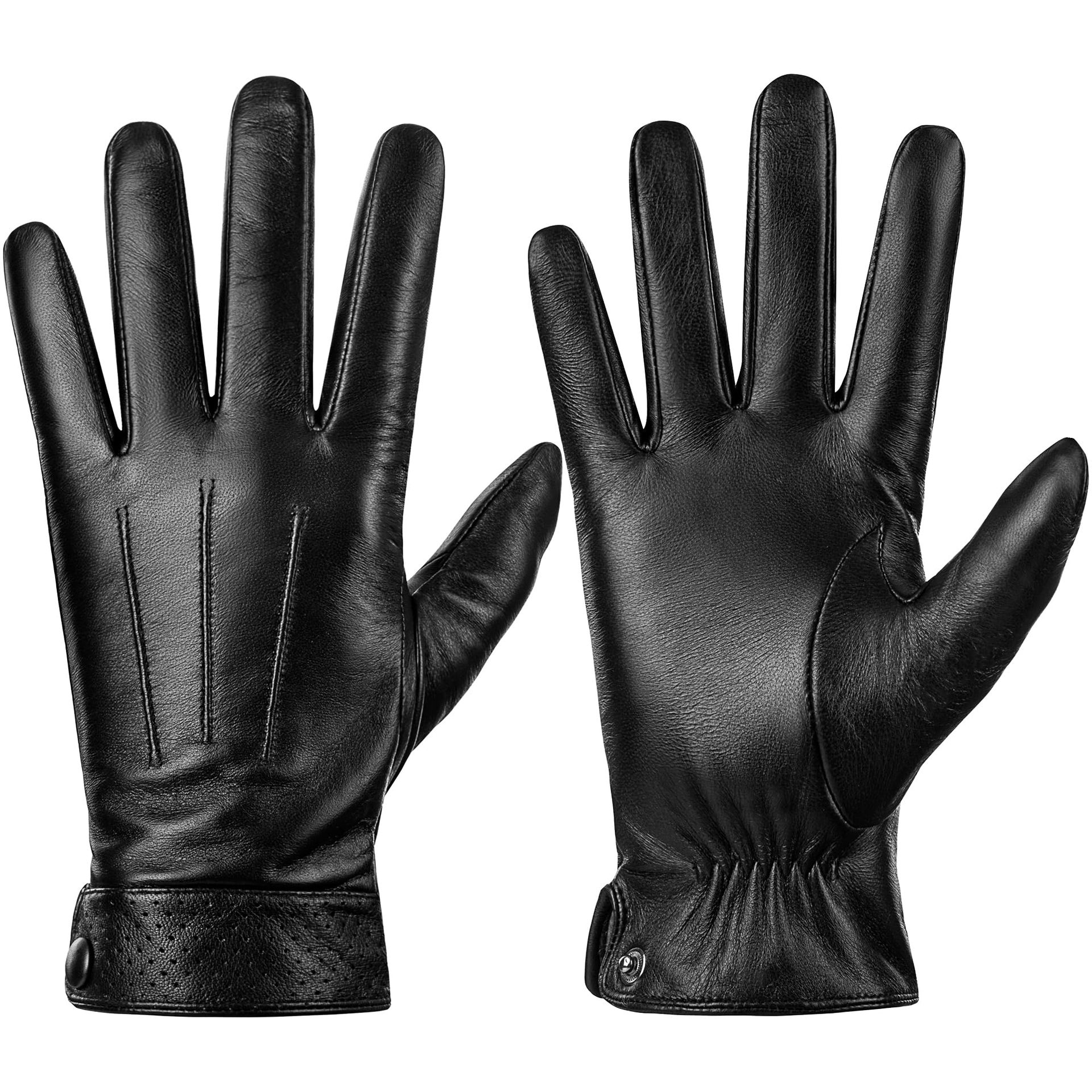 Men's Genuine Sheepskin Leather Gloves Touchscreen Cashmere Lined Driving & Motorcycle Wear - Black M