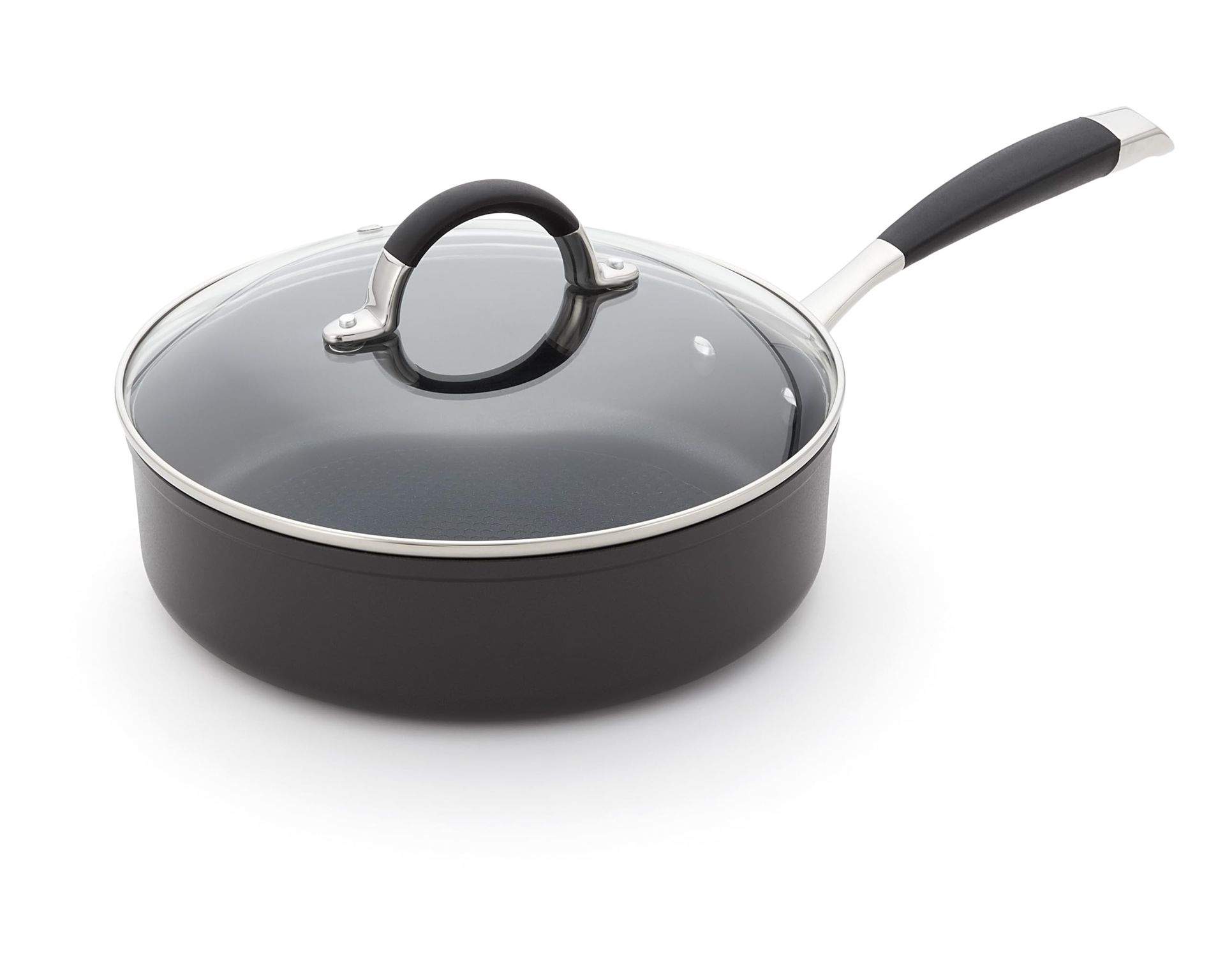 Stellar Non-Stick Saute Pan with Lid Induction Suitable Oven Dishwasher Safe Geoform Double-Layer Coating Anti-Slip Handles - Black 24cm - Spring Refresh