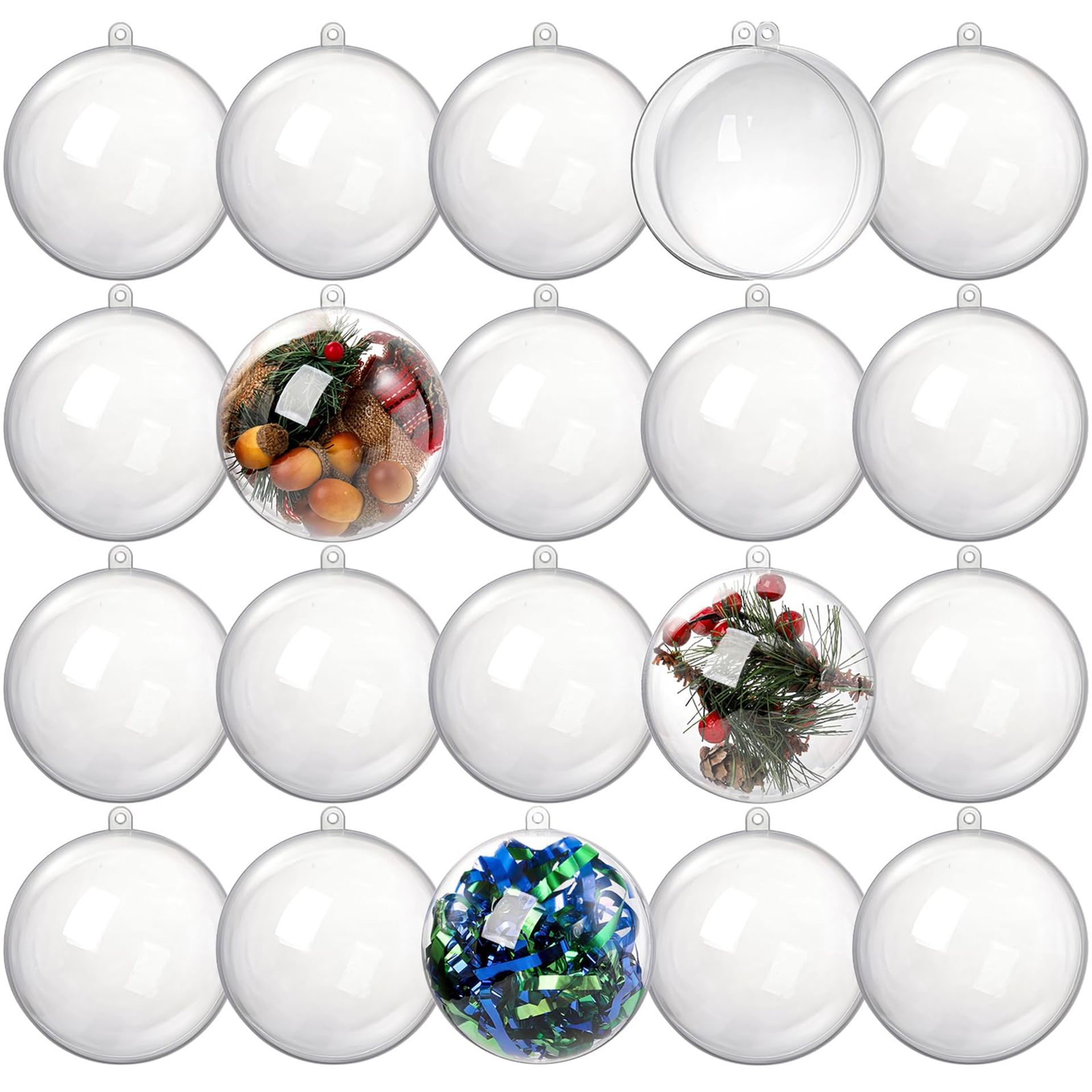 Kingrol 20 Pack 4-Inch Clear Fillable Christmas Ornaments - Shatterproof Plastic Baubles for Decor