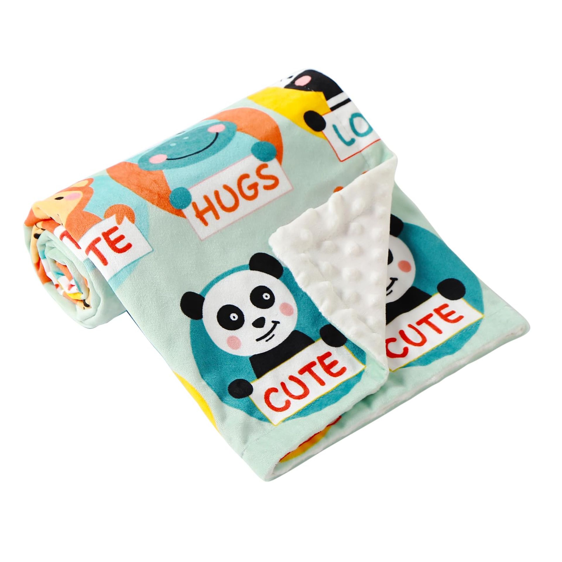 Ultra Soft Baby Blanket Double Layer Sherpa Fleece with Dotted Backing – Cosy Nursery Bedding & Gift, Zoo 110x150cm