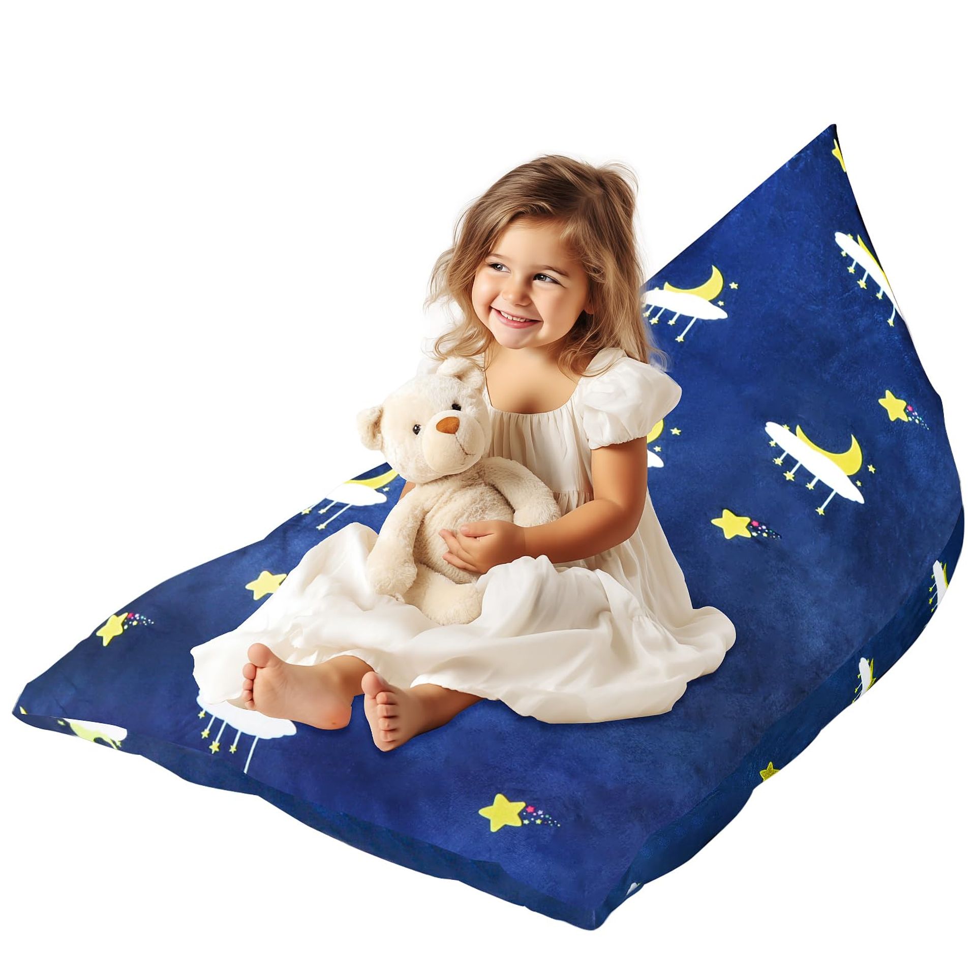 KOCNYDEY Stuffed Animal Toy Bean Bag Chair Children's Bean Bags Soft Toy Storage Bean Bags Soft Foldable Chair Bean Bag Cover Kids Sofa Adult Beanbags for Kids Children Large Capacity Dark Blue