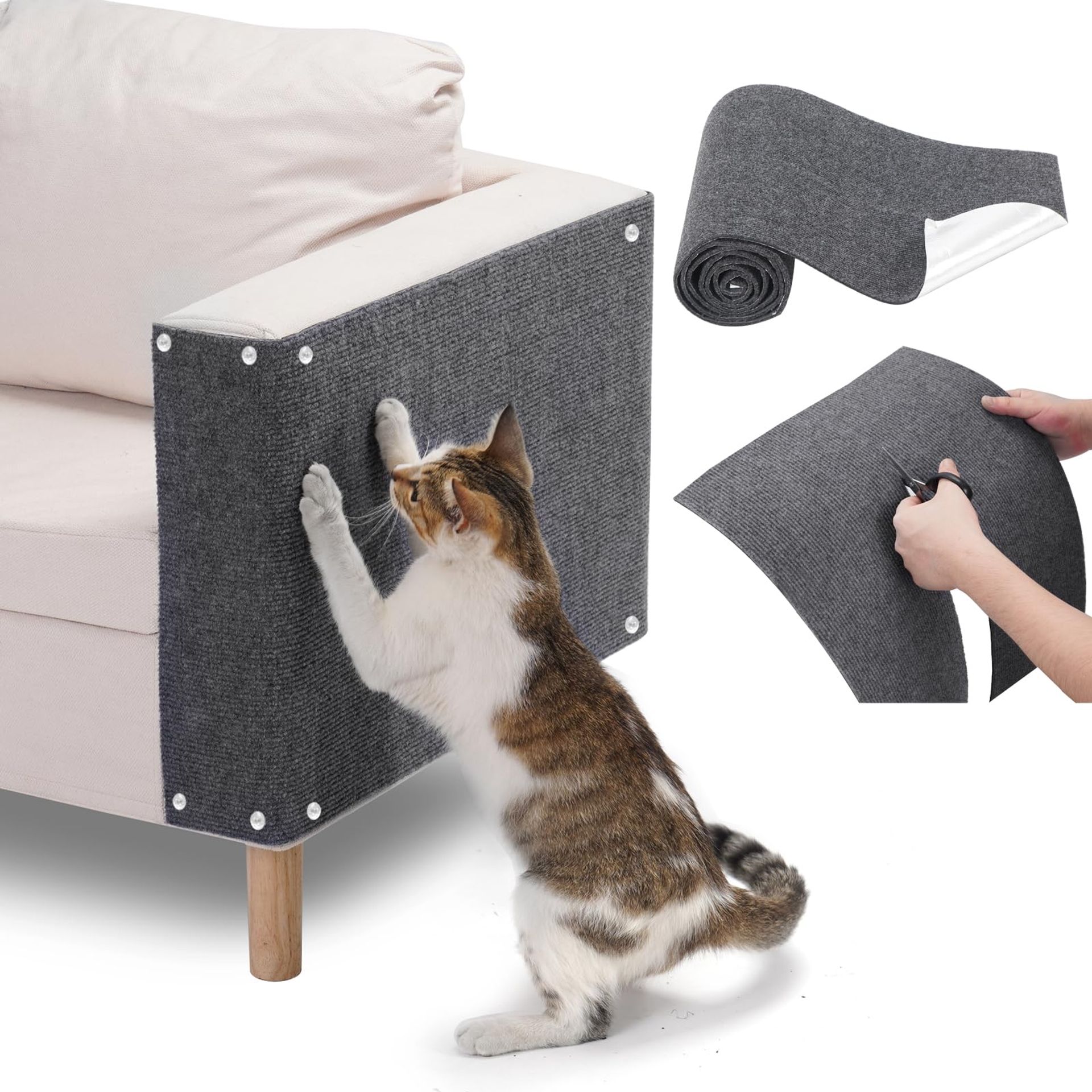 Cat Couch Protector Scratch Pad 250x40cm - Self Adhesive Sofa Corner Guard for Cats, Durable Light Grey Furniture Saver