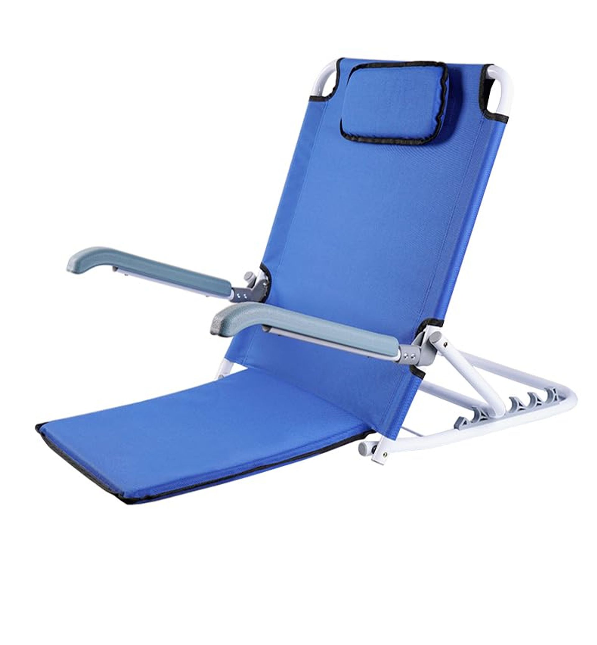 Adjustable Angle Bed Back Rest with Handrail 5-Position Reclining Support for Sitting Up in Bed, Foldable Frame & Headrest - Blue 67x57x40