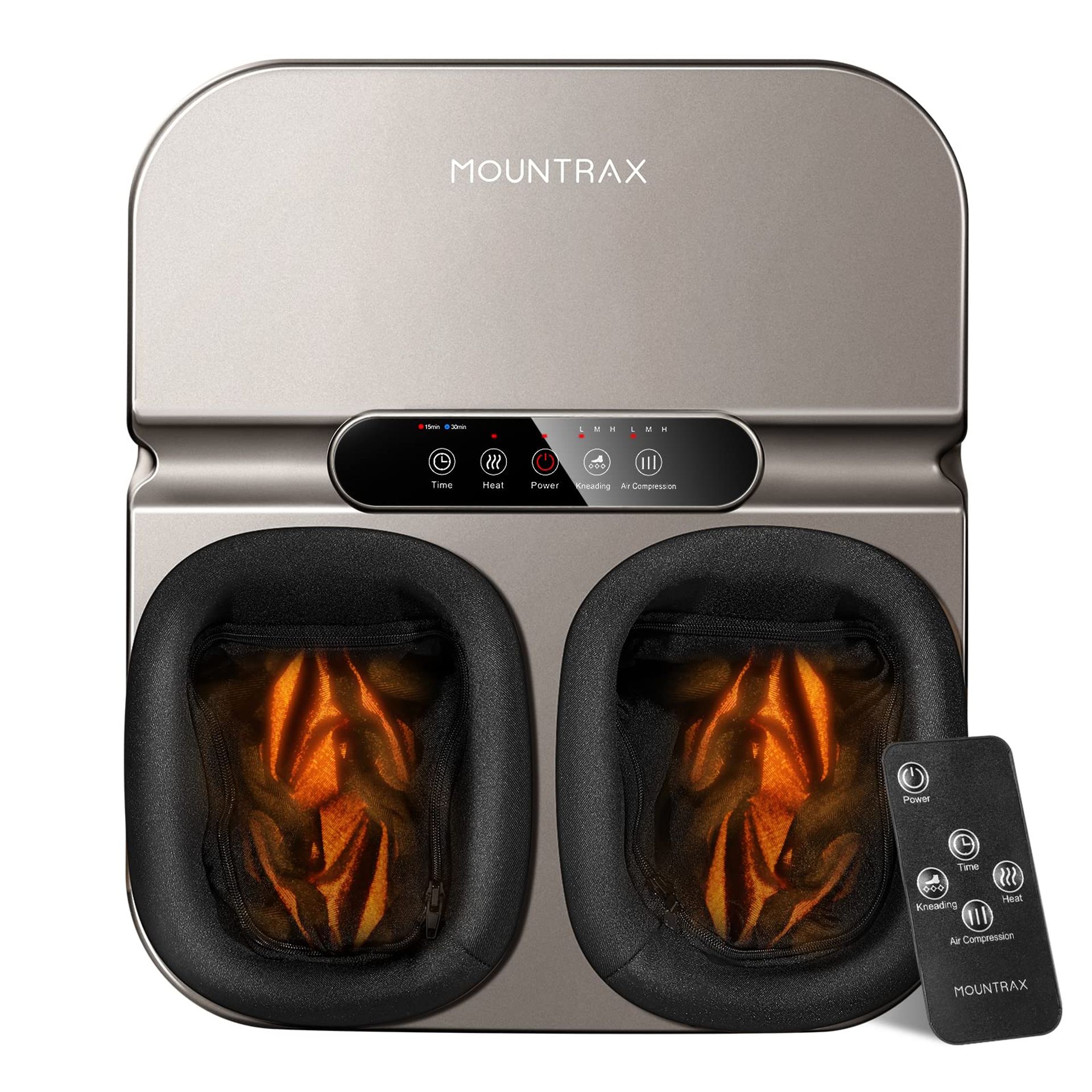 Foot Massager Machine with Heat Deep Kneading Shiatsu for Pain Relief & Plantar Fasciitis, Fits up to Men's Size 12 - Grey FM-001