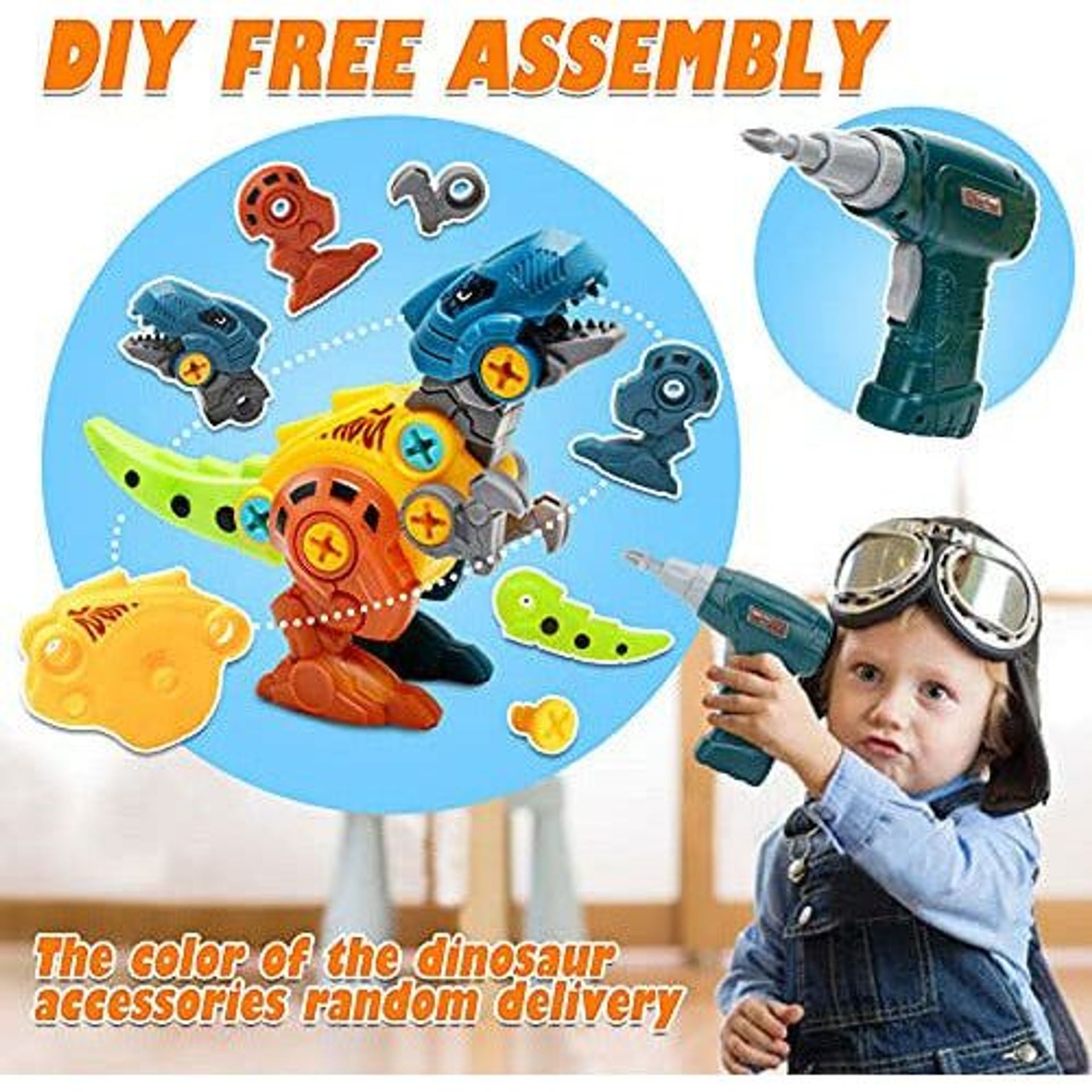 Dreamon Jouets Dinosaures à Démonter pour Enfants avec Boîte de Rangement Perceuse Électrique Bricolage Construction Ensemble de Construction Éducatif STIM pour Garçons Filles 3 Ans et Plus