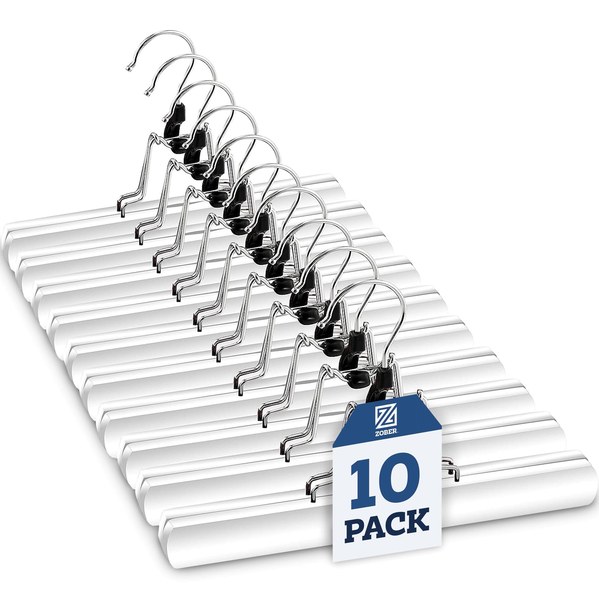 Premium Wooden Trouser Hangers Set of 10 - Non-Slip, 360° Swivel Hook, Cloth Safe Clips for Skirts, Pants, Jeans
