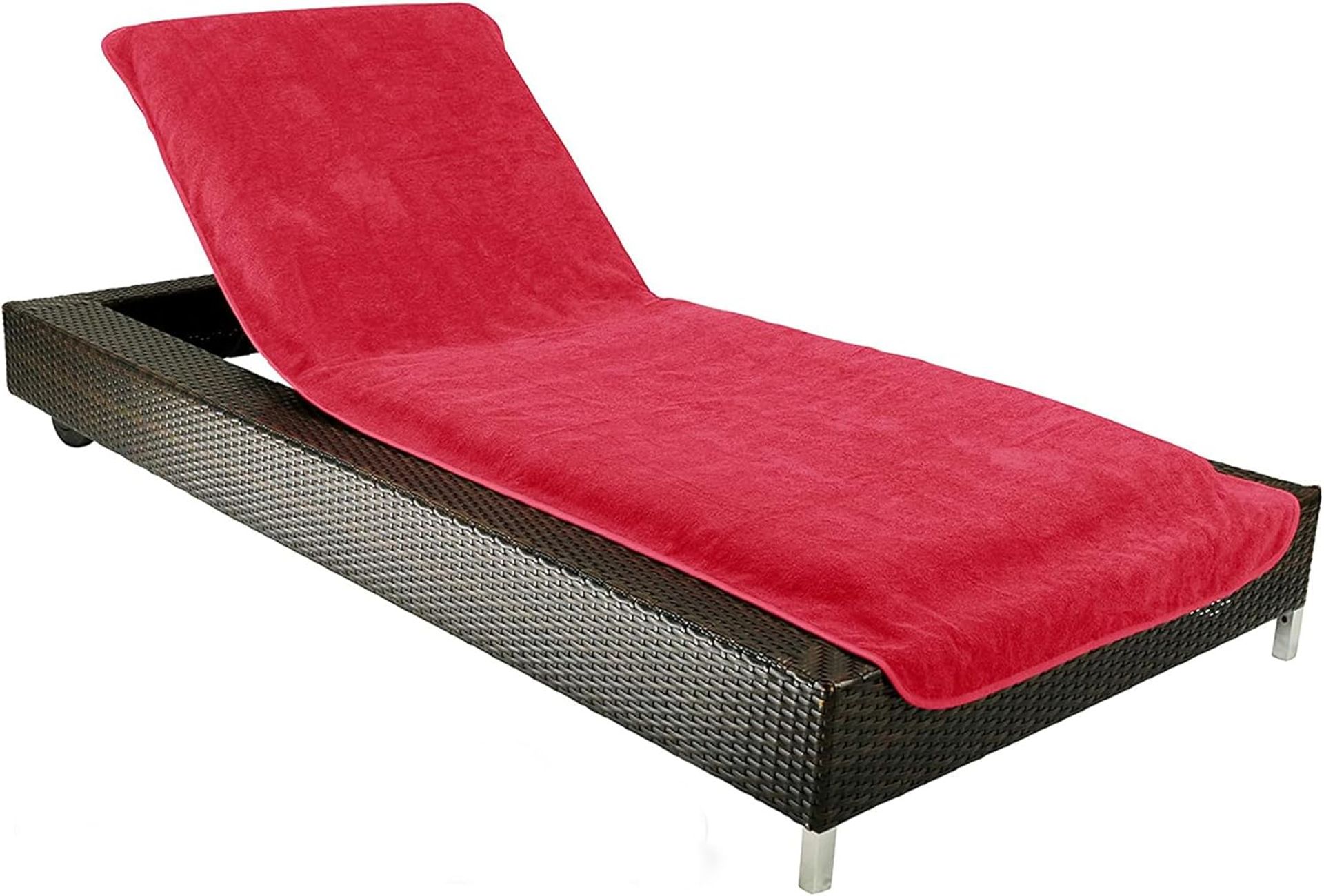 Beach Lounger Chair Towel Cover 100% Organic Cotton Slipcover Garden/Beach Use - Red 200cm x 72.5cm