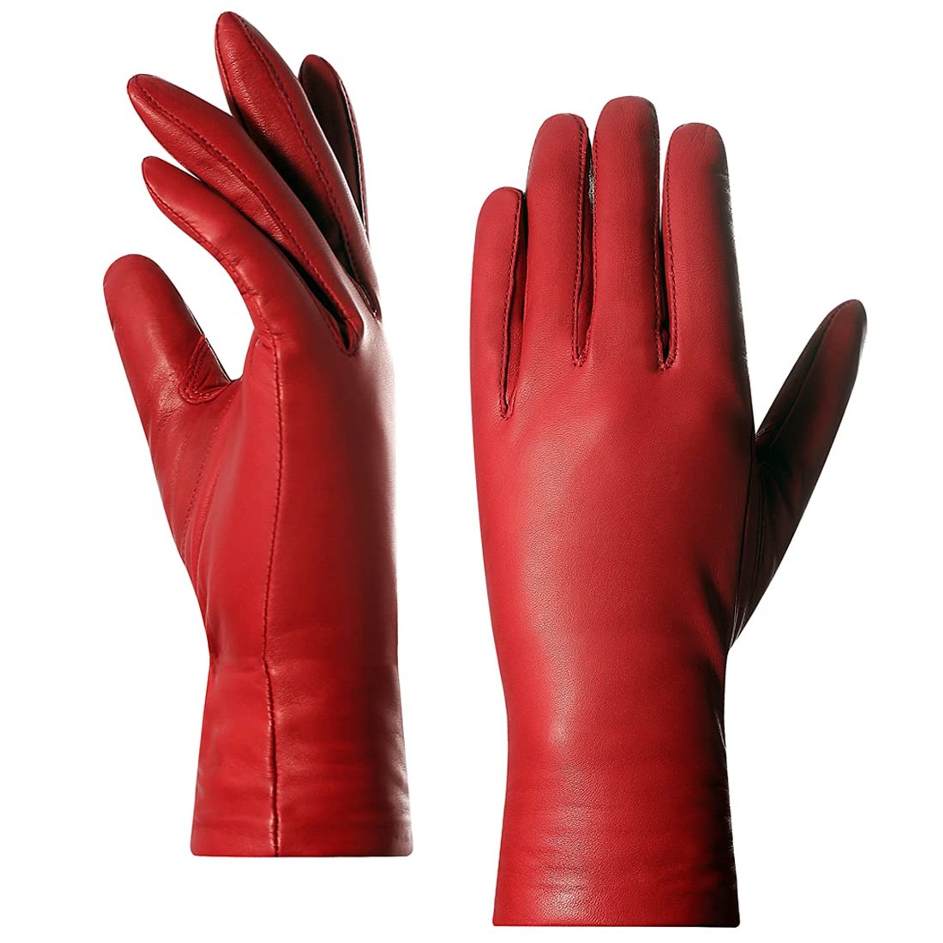 Women's Leather Winter Gloves Genuine Lambskin with Cashmere Lining Driving Style - Red XS