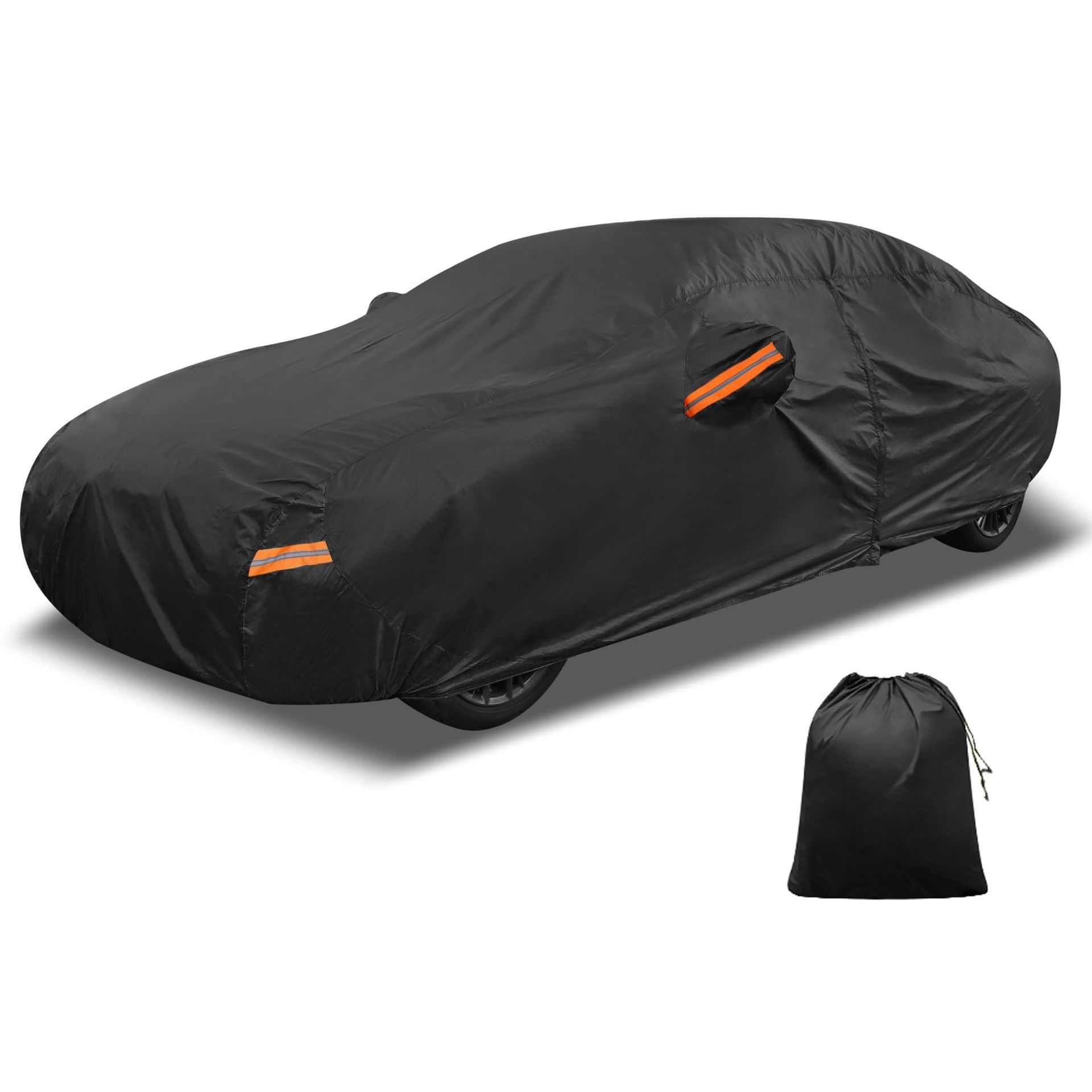 Car Cover for Acura TLX Outdoor Waterproof Sun Rain Snow Hail Protection 210D-PU with Left Side Zipper - Black 505x191x130cm