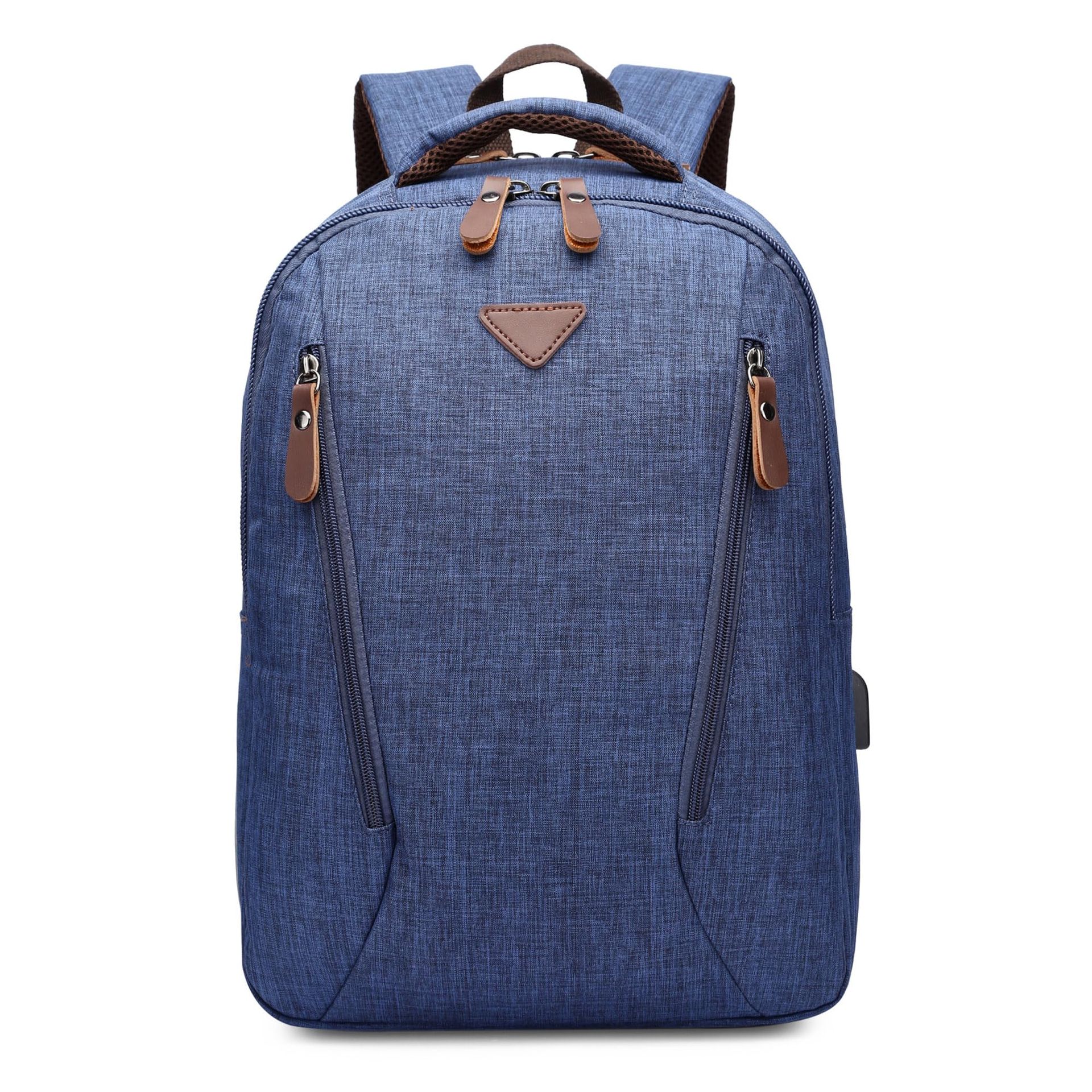 Men's Casual Backpack with USB Charging Port, Water-Resistant 15" Laptop Rucksack for Travel, Business, School & Hiking - Blue