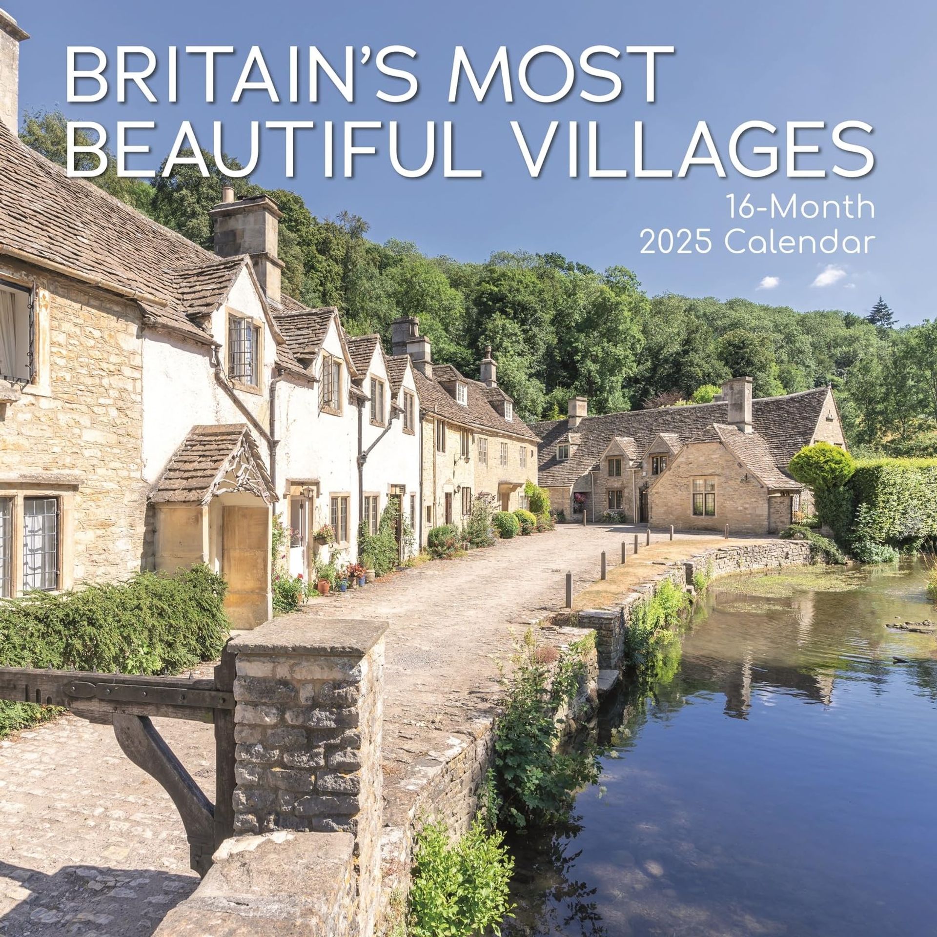 2025 Square Wall Calendar with Britain's Scenic Villages & 180 Reminder Stickers, 16-Month Planner