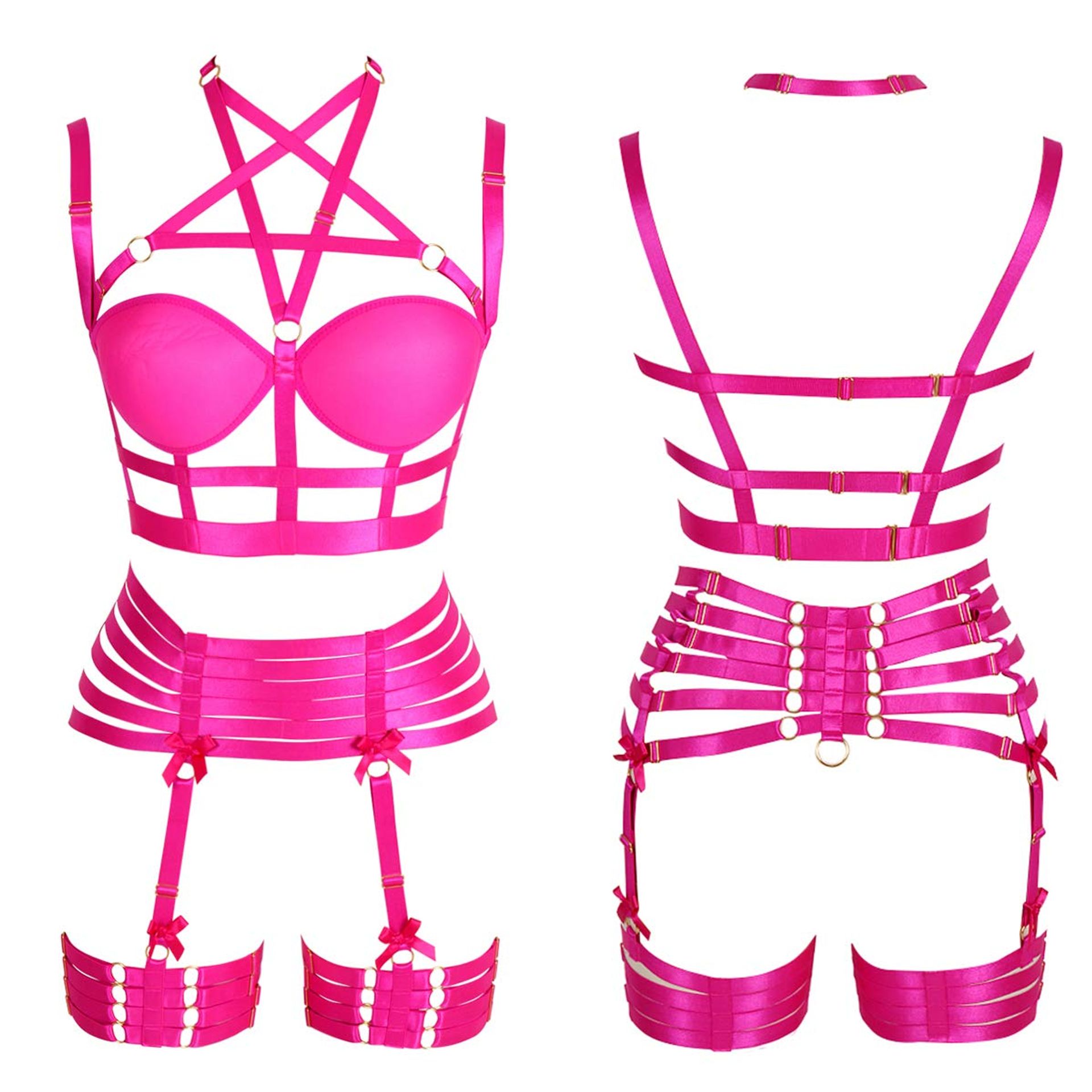 note befriedigend Women'S Full Body Harness Bra Lingerie Cage Set Punk Gothic Garter Belt P