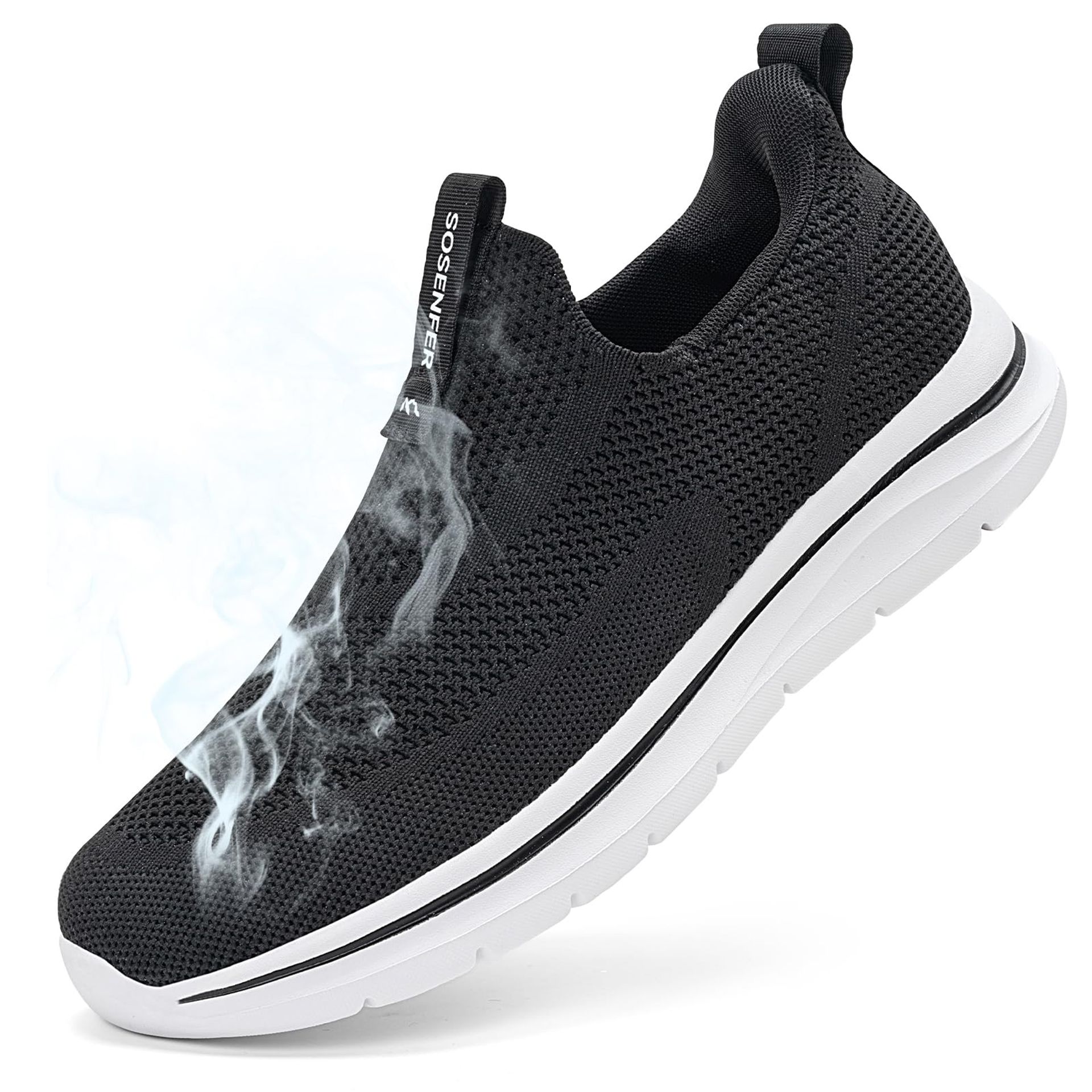 Men's Slip-On Trainers Hands-Free Lightweight Mesh Running Sneakers Breathable Laceless Gym Shoes - Black Size 42