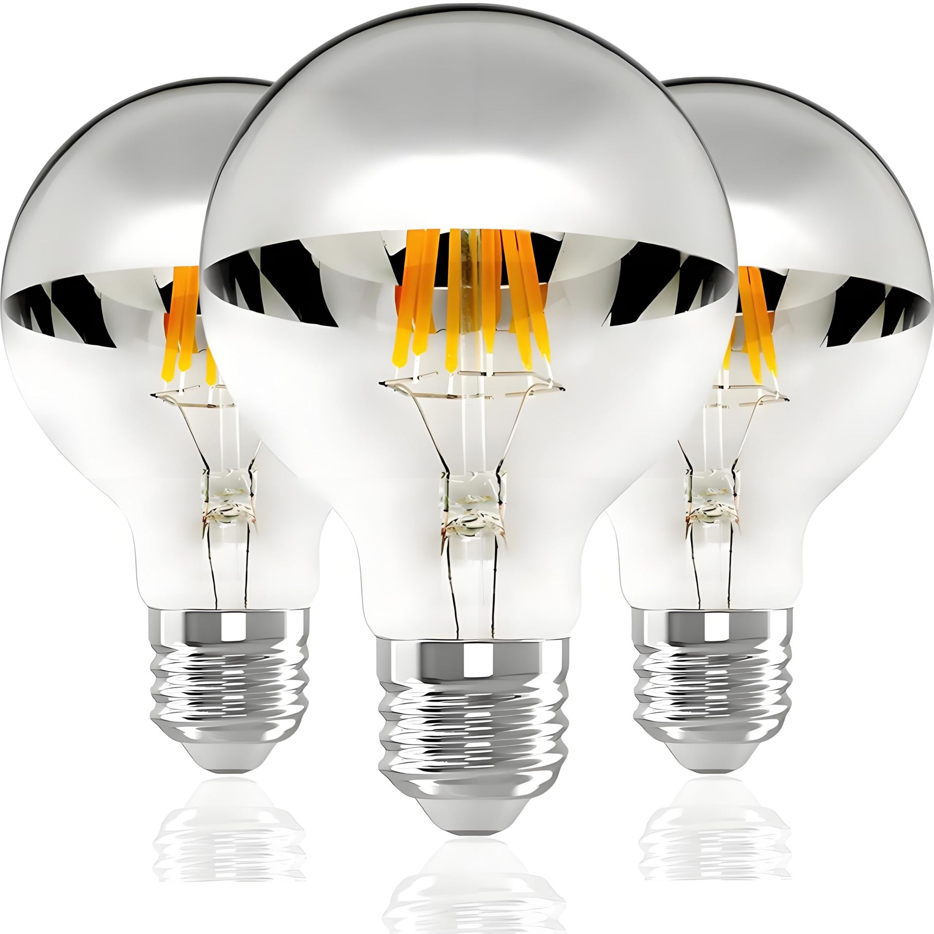 Edison E27 LED Bulbs Warm White 2700K Half Chrome Flicker-Free Dimmable Vintage Style Lighting (Pack of 3) - Silvery G80