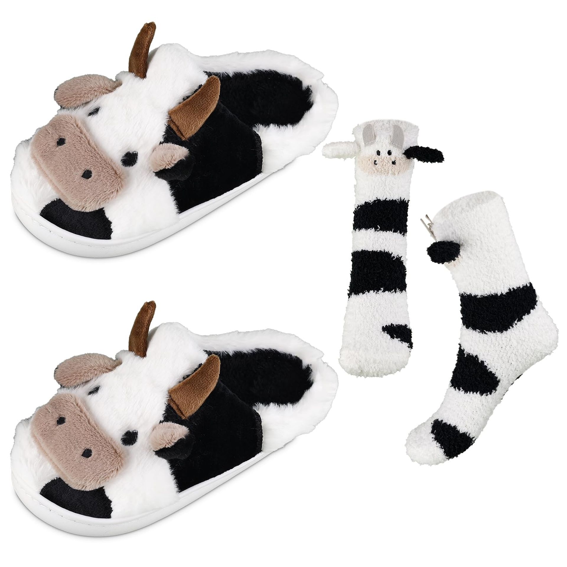 Cute Highland Cow Print Slippers & Socks for Women - Anti-Skid, Warm & Cosy, Perfect Winter Gift