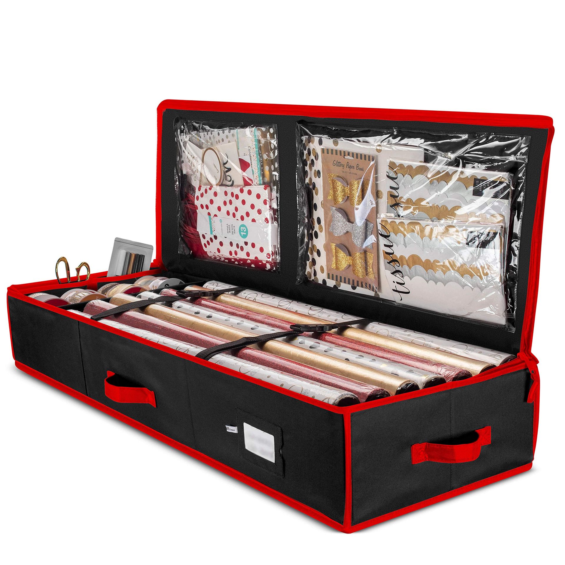 Premium Christmas Wrapping Paper Storage Bag - Holds 24 Rolls, Tear-Proof, Collapsible, Black Organiser