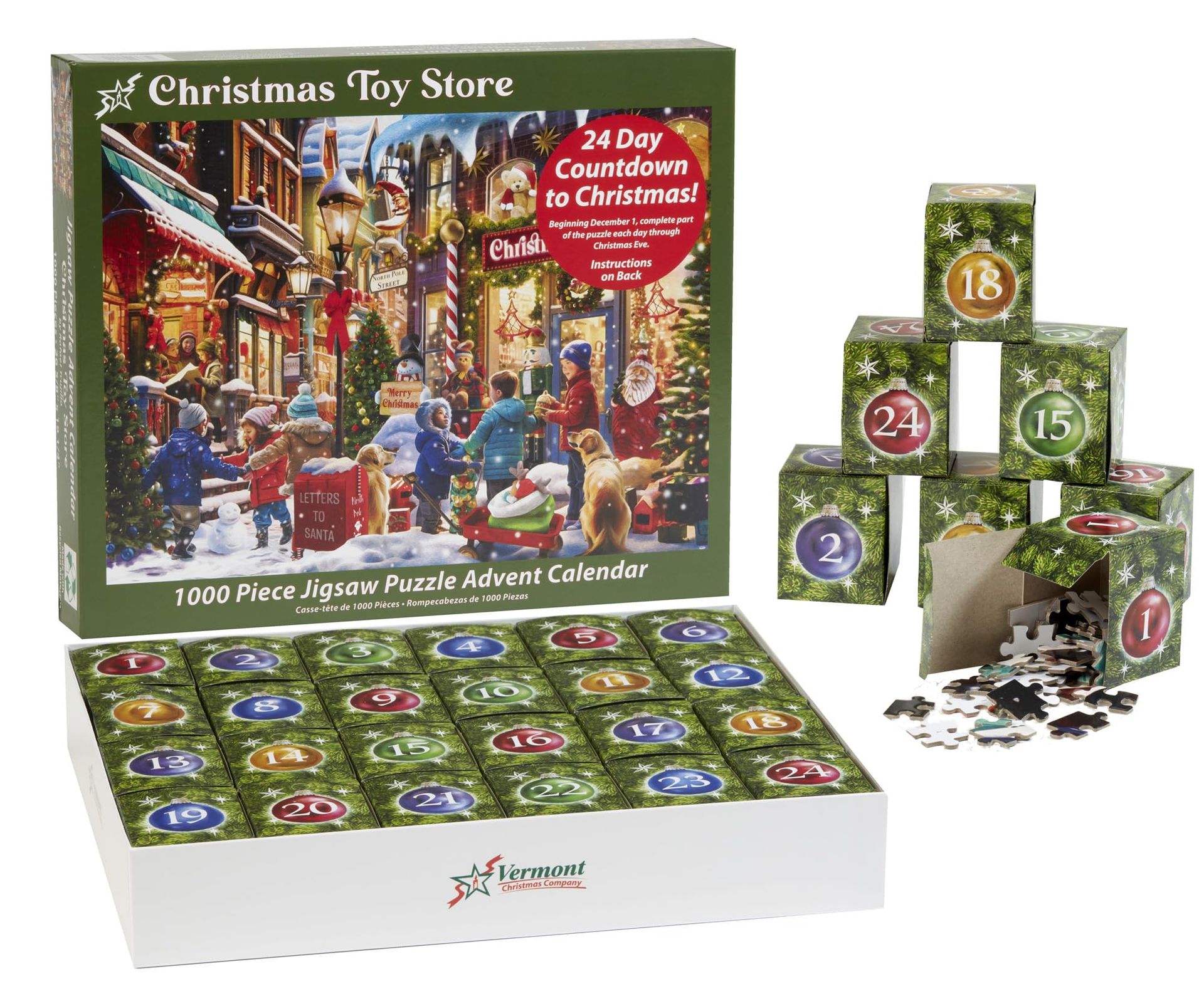 Christmas Jigsaw Puzzle Advent Calendar 1000 Piece – 24 Daily Puzzle Sections with Poster Guide, Reusable Holiday Countdown Fun