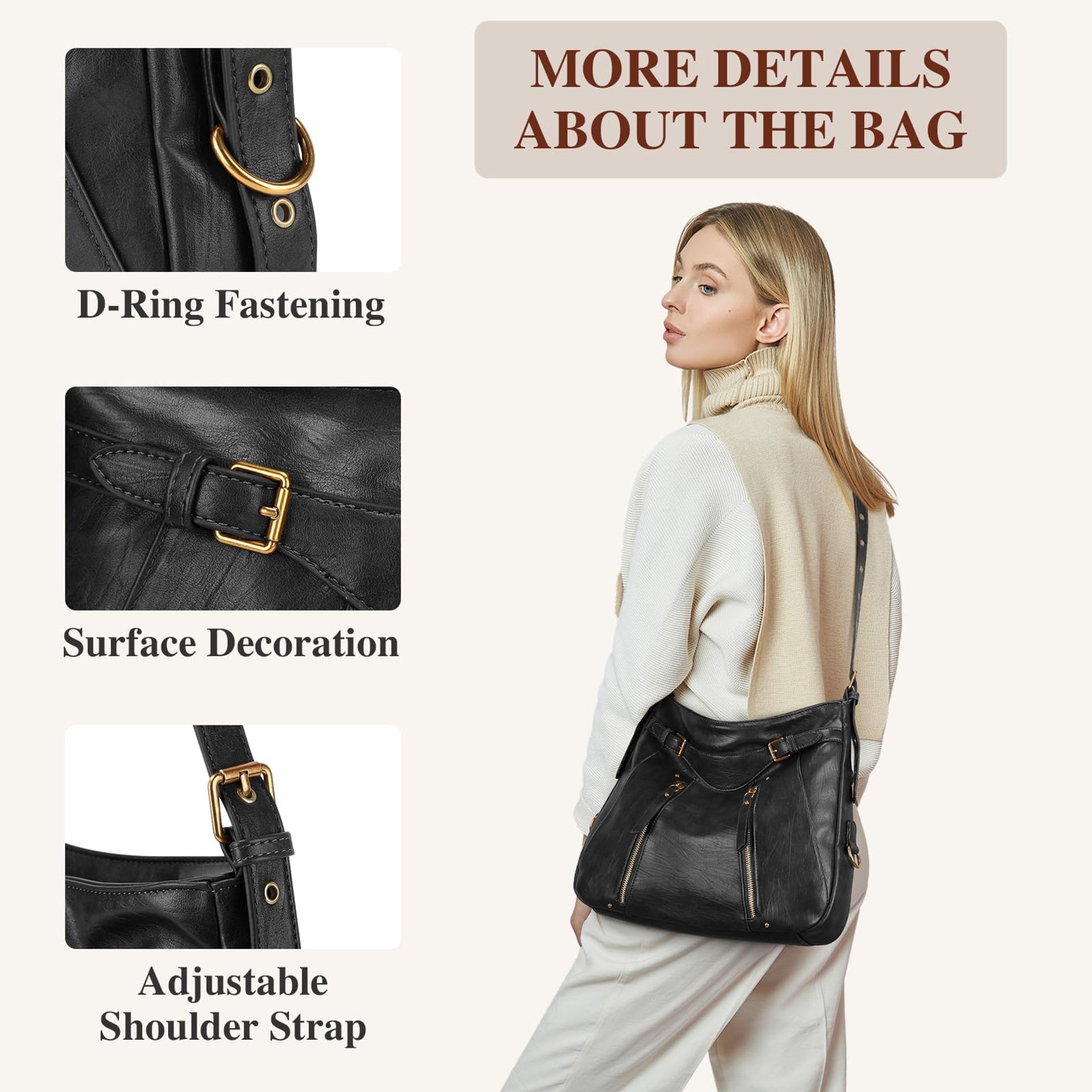 Movefad Women's Large Hobo Shoulder Bag - PU Leather Tote & Crossbody Purse