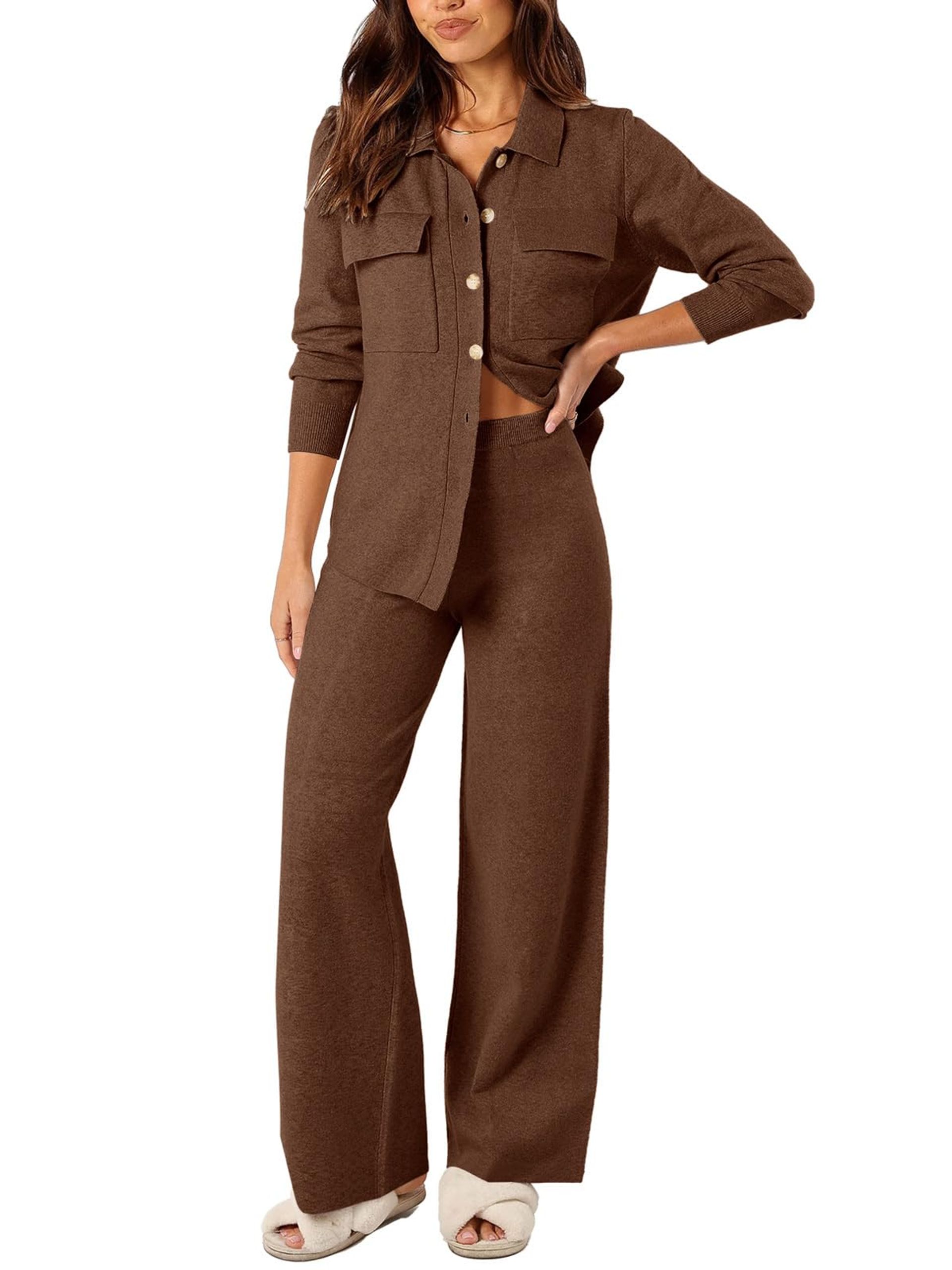 Women'S Thick Tracksuit Two Piece Lounge Set Long Sleeve Cardigan