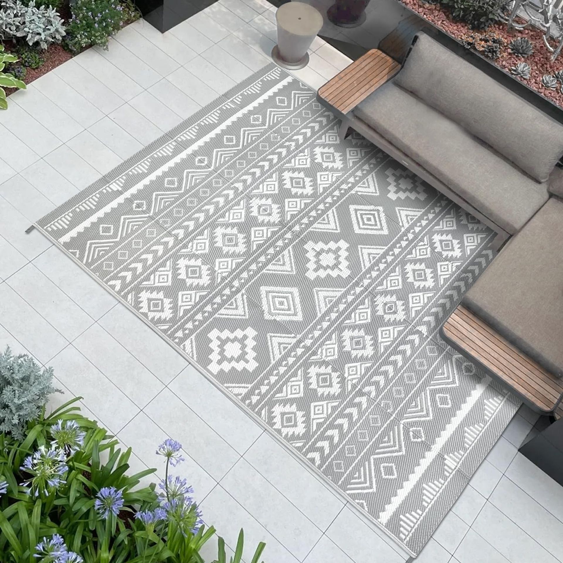 Outdoor Reversible Rug Waterproof Plastic Mat for Garden Patio Camping Picnic - Grey 120x180cm