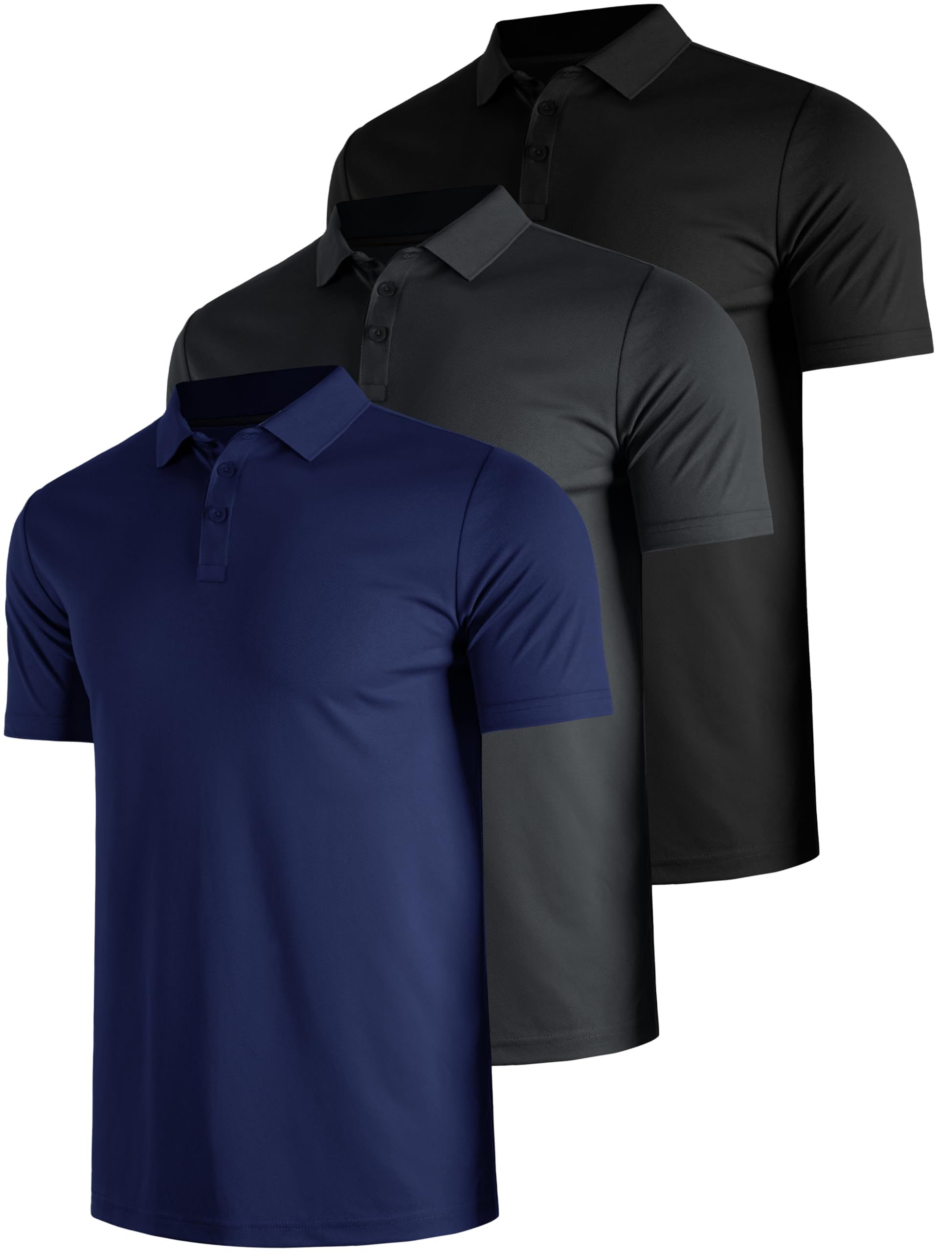 Men's Polo Shirts 3 Pack Quick Dry Breathable Lightweight Golf Work Tops - Multicolour 2 XL