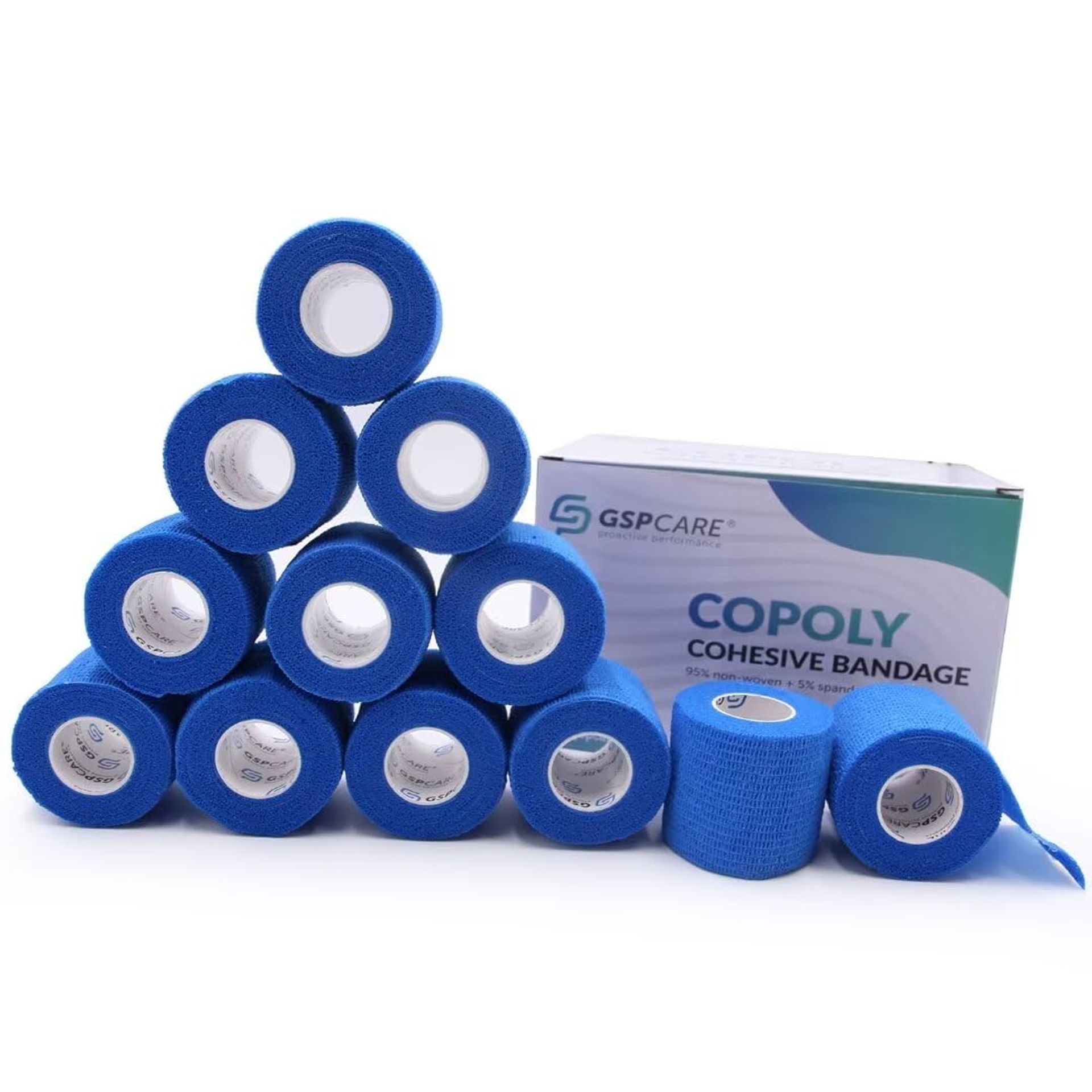 Self-Adherent Elastic Cohesive Bandages 12 Rolls 5cm x 4.5m - Blue for Sports & Vet Use