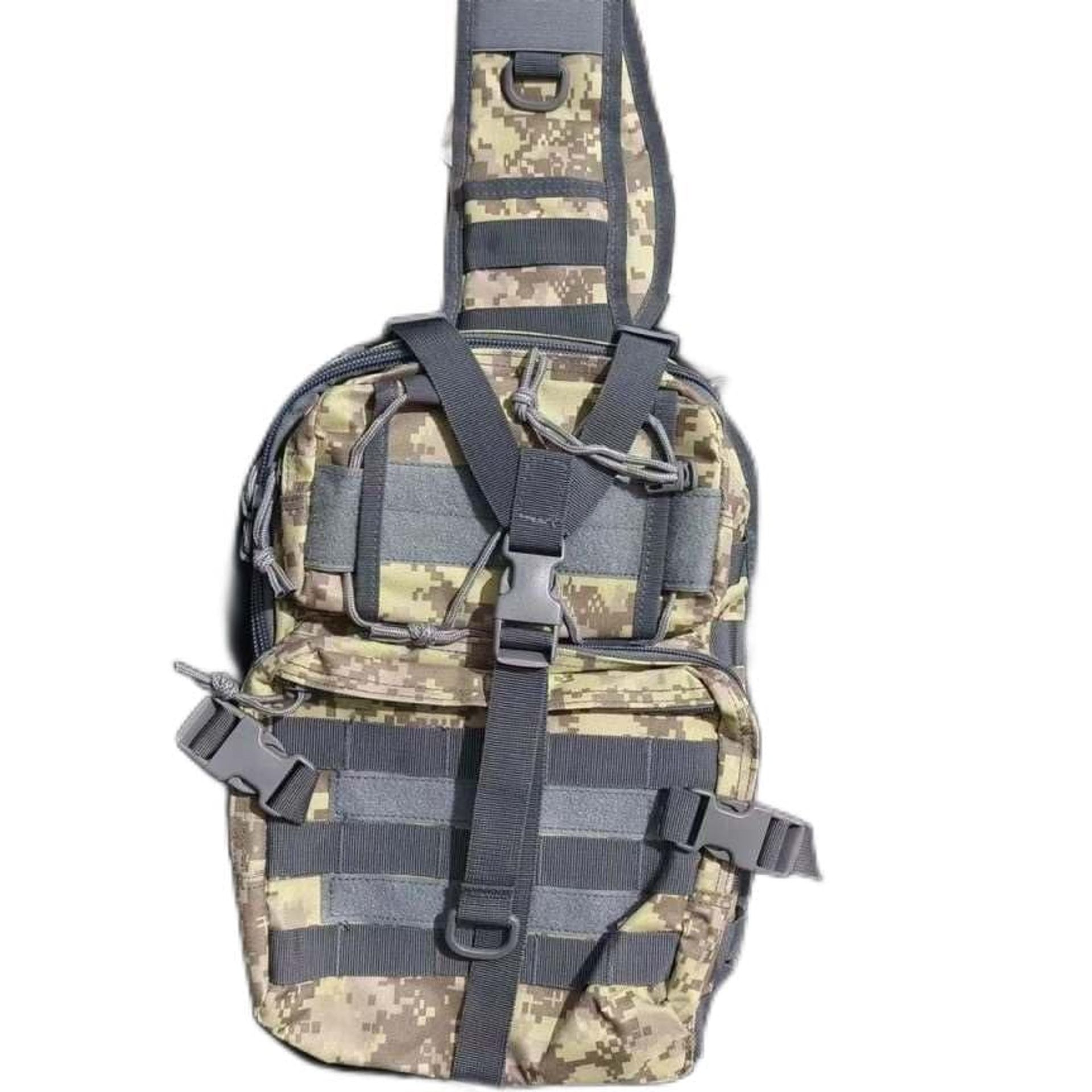 Tactical Sling Bag 25L Military Shoulder Pack MOLLE EDC with UK Flag Patch - Desert Camouflage 25L