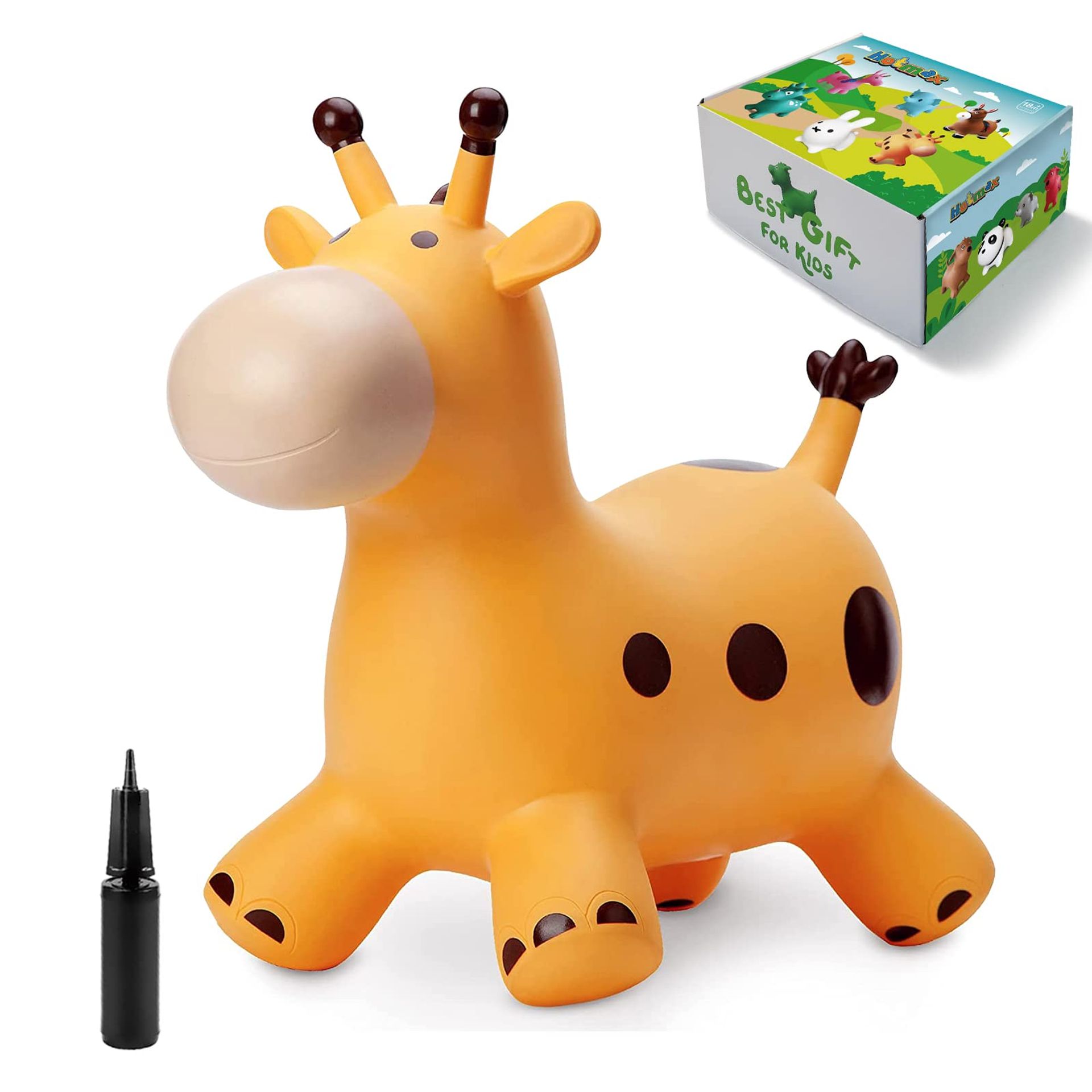 Inflatable Bouncy Animal Hopper Ride-On Toy for Toddlers & Kids - Yellow Giraffe Small