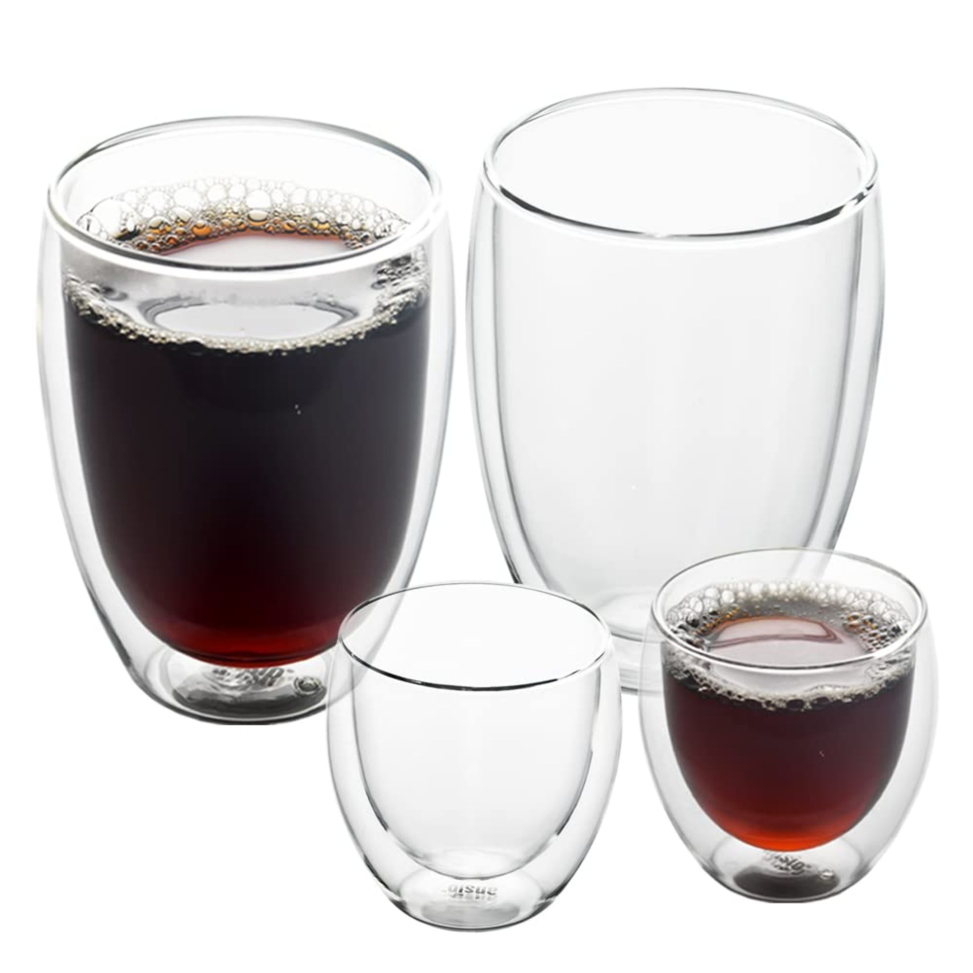 Double Walled Glass Coffee Cups Set - 2 x 350ml & 2 x 80ml - Ideal for Hot & Cold Beverages
