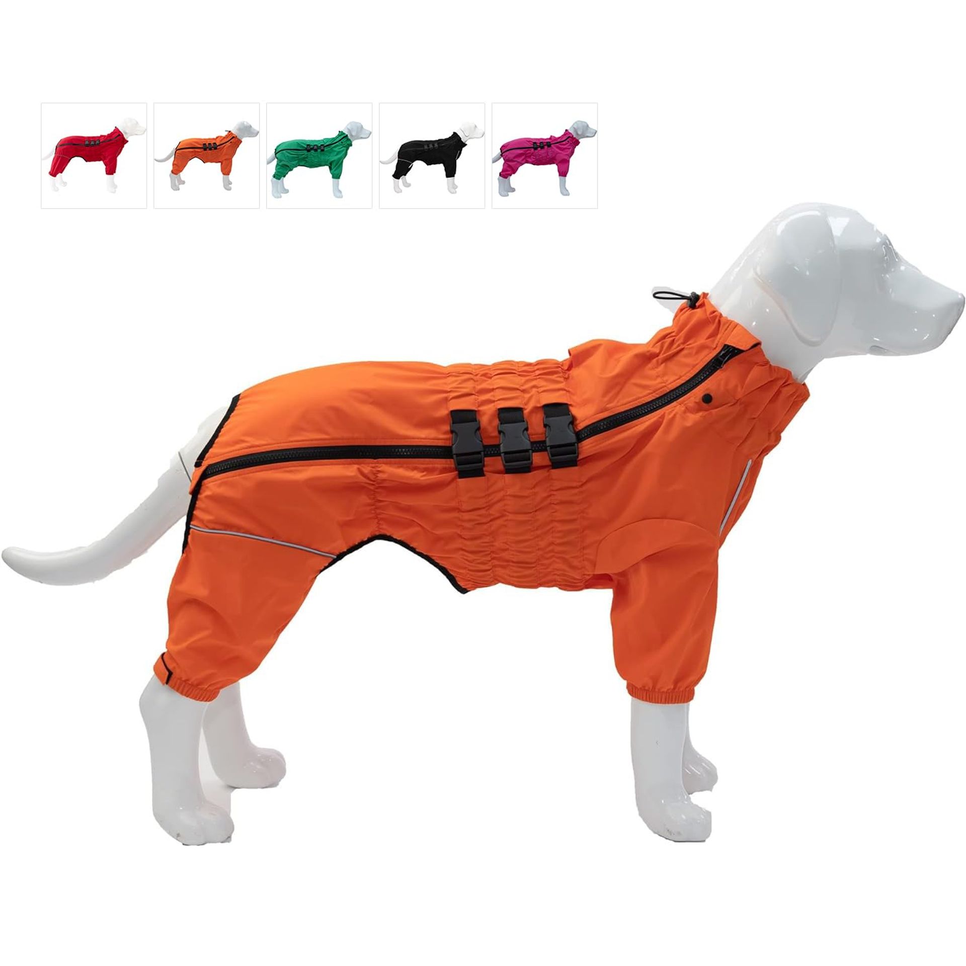 Waterproof Reflective Dog Jacket, Lightweight Raincoat & Windproof Vest for Pugs, Bulldogs & Pit Bulls - Orange Small