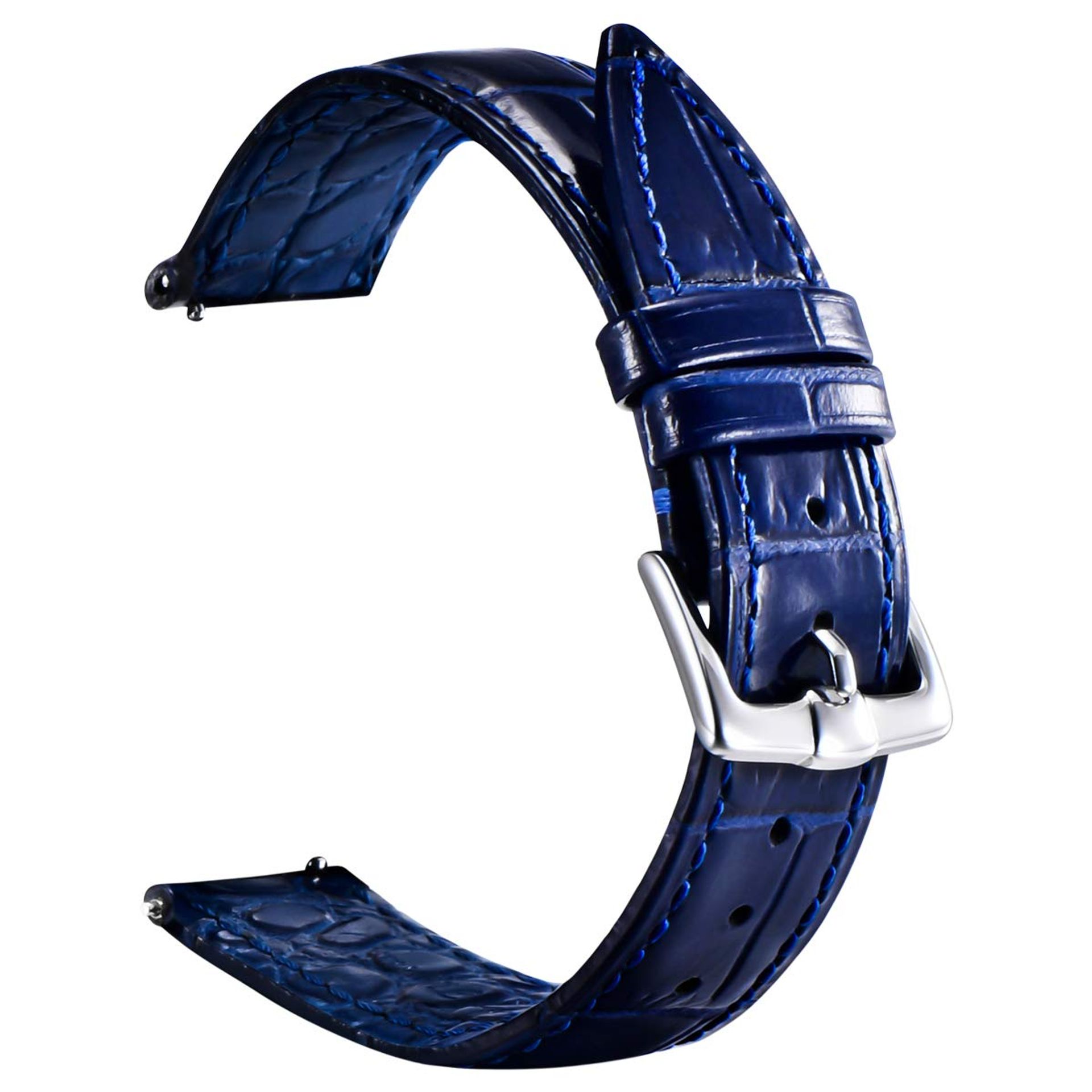 Quick Release Leather Watch Strap with Alligator Embossed Design, Stainless Steel Buckle, Smart & Analogue Compatible - 20mm 22mm