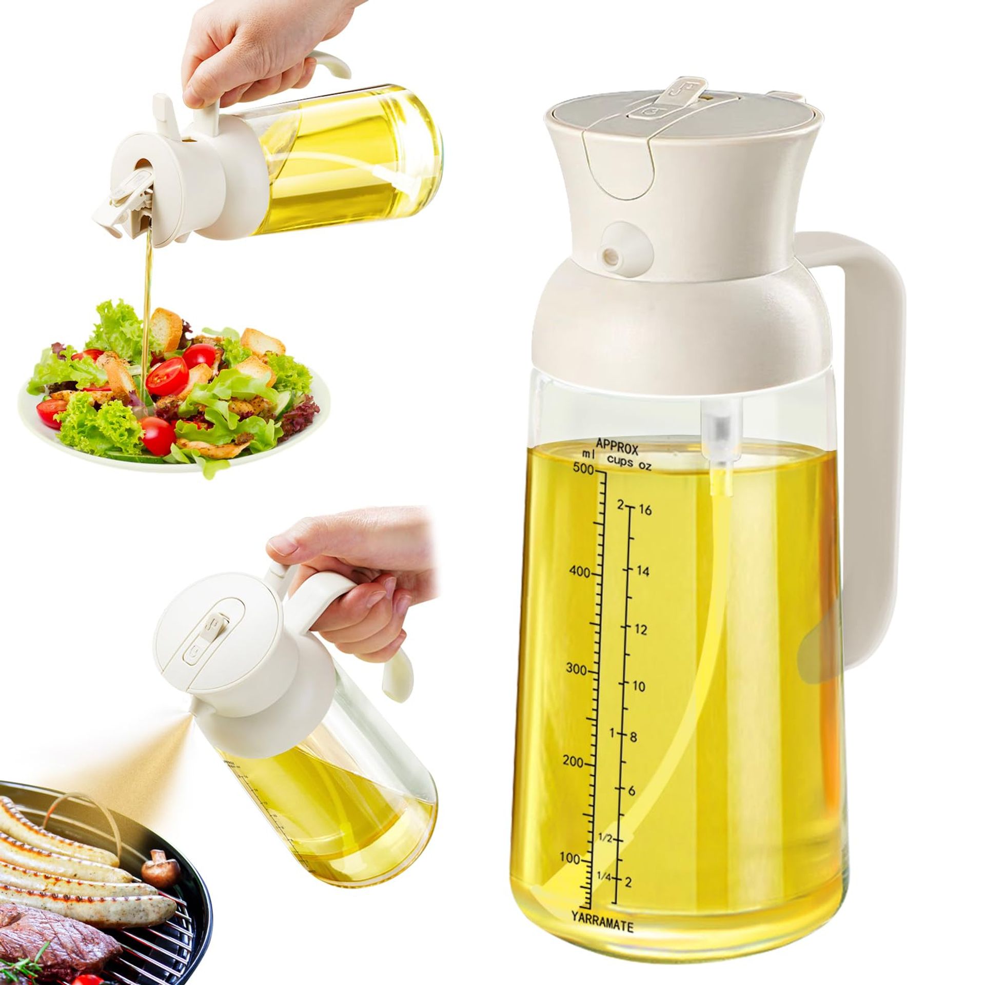 18oz/550ml Olive Oil Sprayer Mister with Scale - 2-in-1 Dispenser for Cooking & BBQ