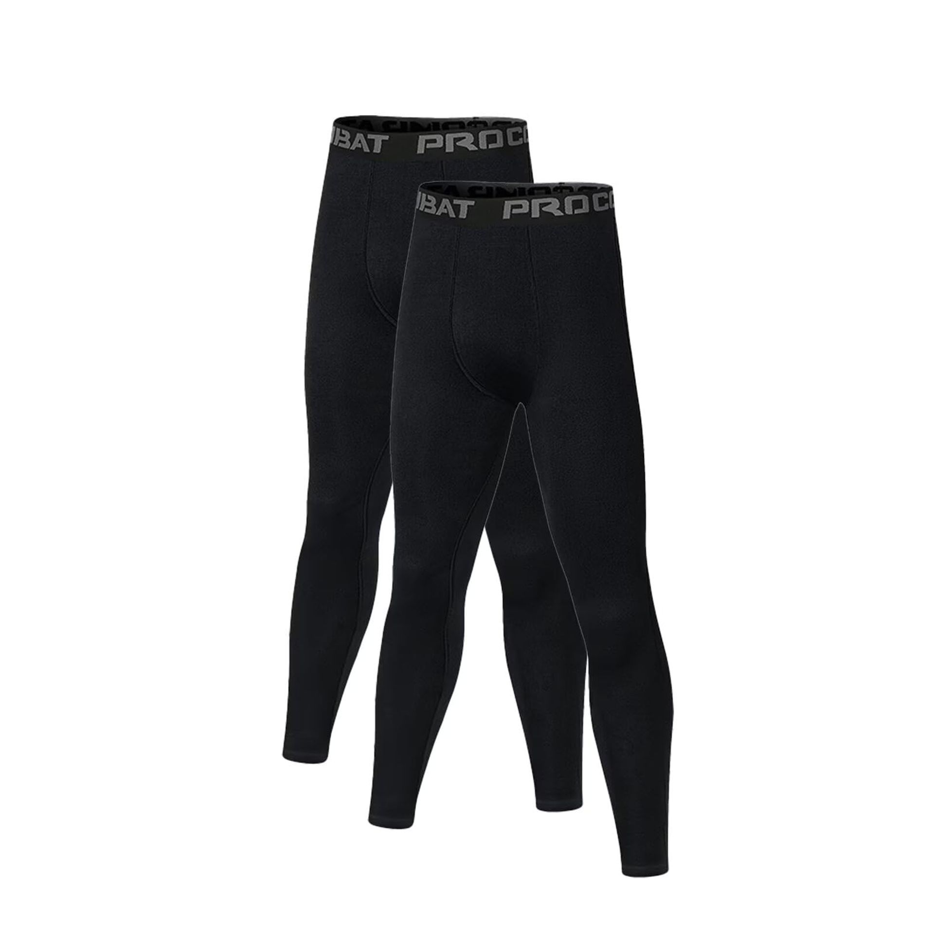 Men's Compression Leggings Thermal Base Layer Tights 2 Pack for Football & Winter Training - Black S Long