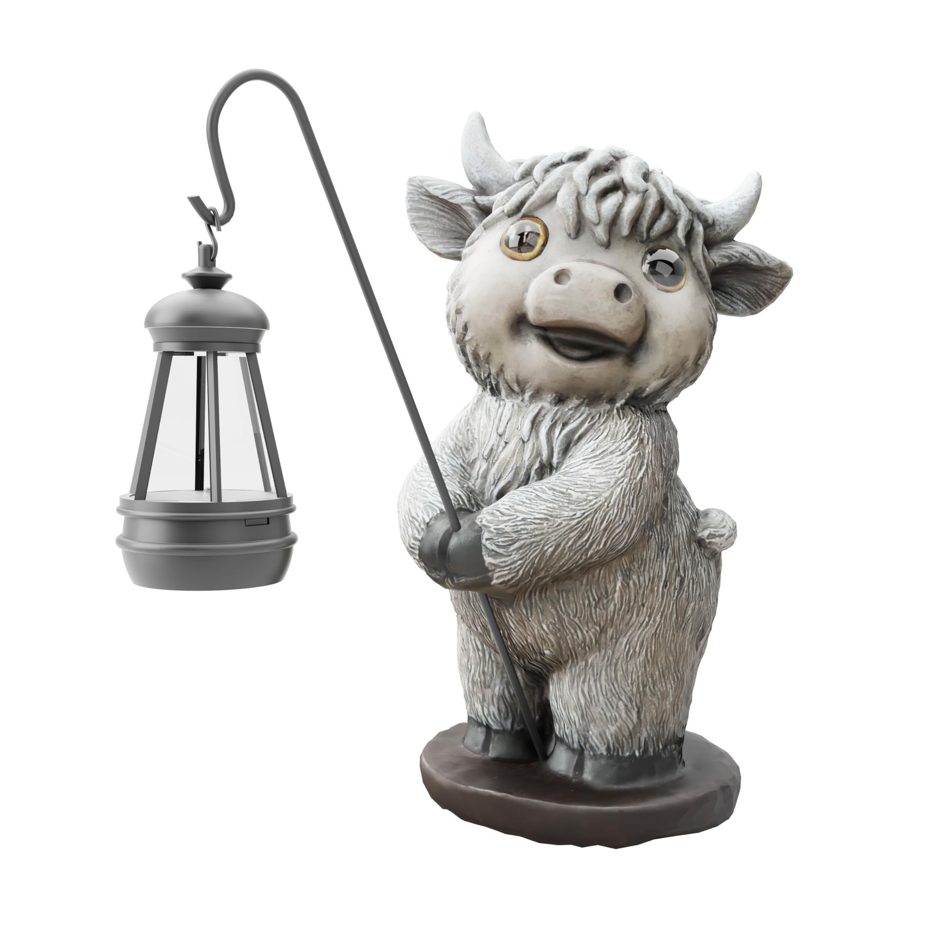 Highland Cow Resin Statue with Solar Lights, Garden & Home Décor Ornament, Indoor or Outdoor Balcony Decoration, Unique Gift Idea