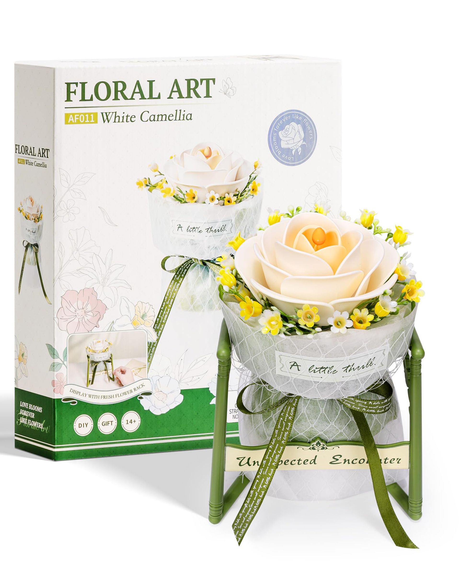 3D Puzzle Flower White Camellia with Stand - Perfect DIY Craft Kit for Adults, Teens & Home Décor Gift