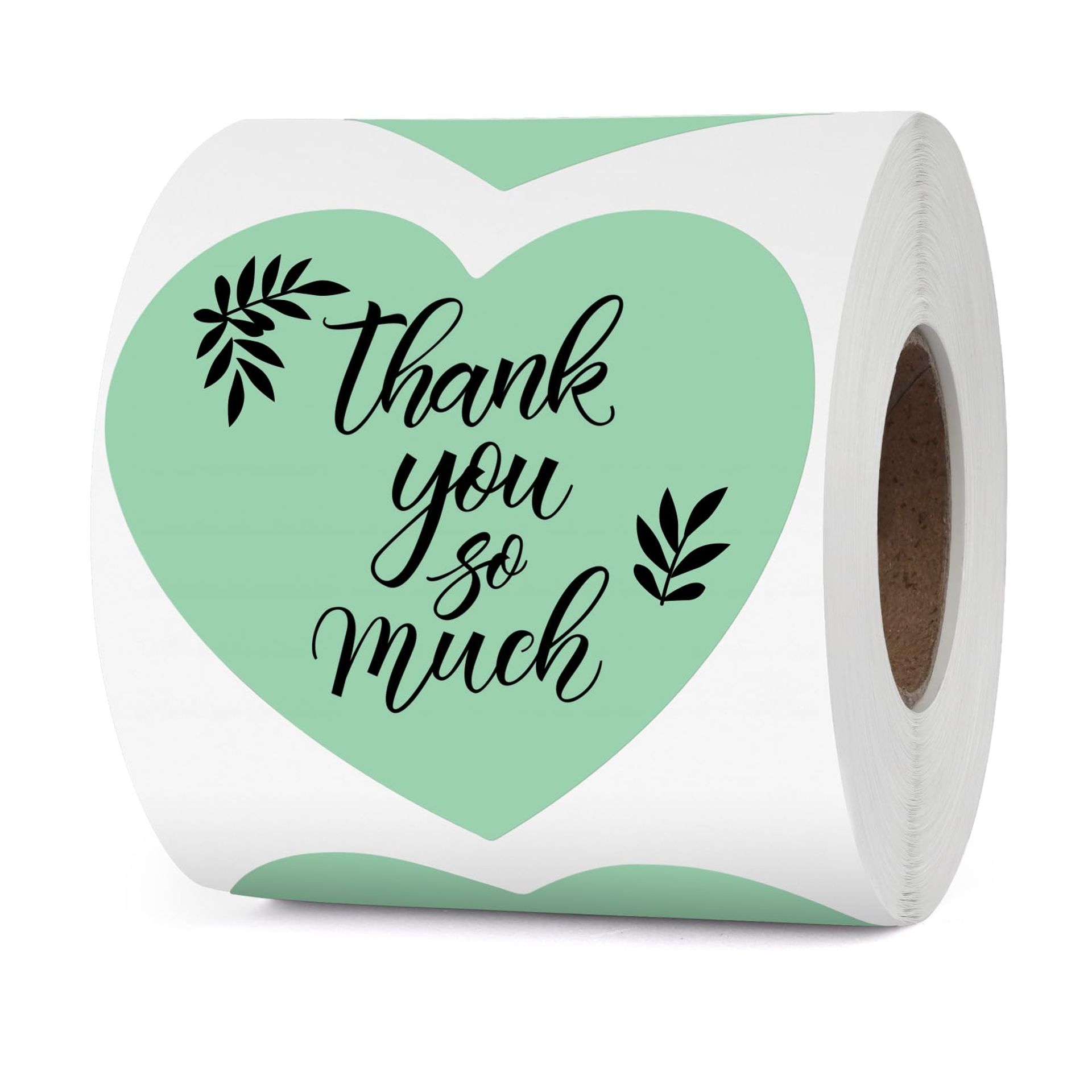 YIKIADA Green Heart Thermal Labels Vinyl 76 mm Self-Adhesive Gift Stickers Roll Waterproof Printer Decals for QR Code DIY Logo Crafts Decoration Pack of 500