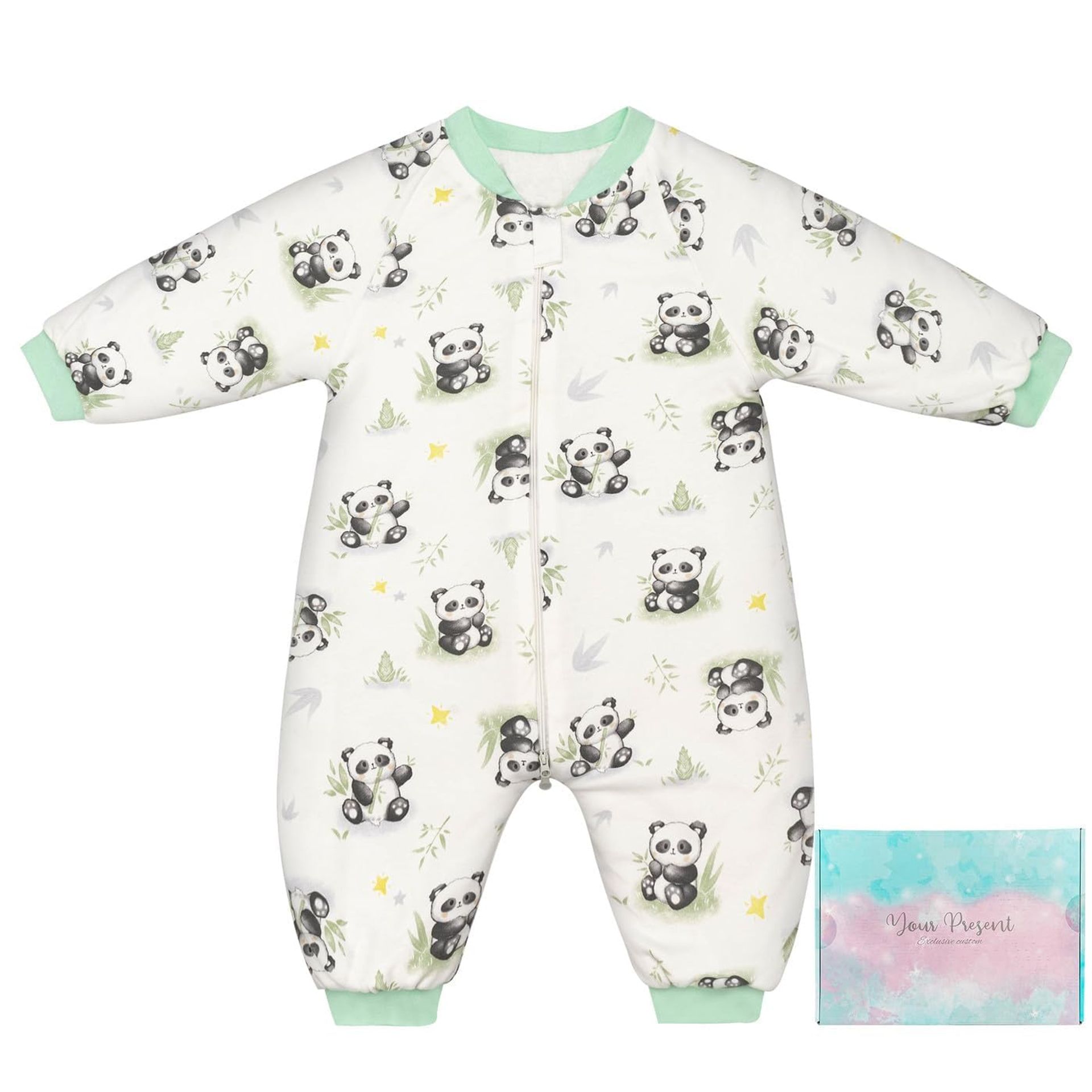 SIMYJOY Baby Sleeping Bag 1.5 Tog Toddler Sleeping Bag with Arms 100% Cotton Padded Baby Sleeping Bag with Legs 6-12 Months, Panda
