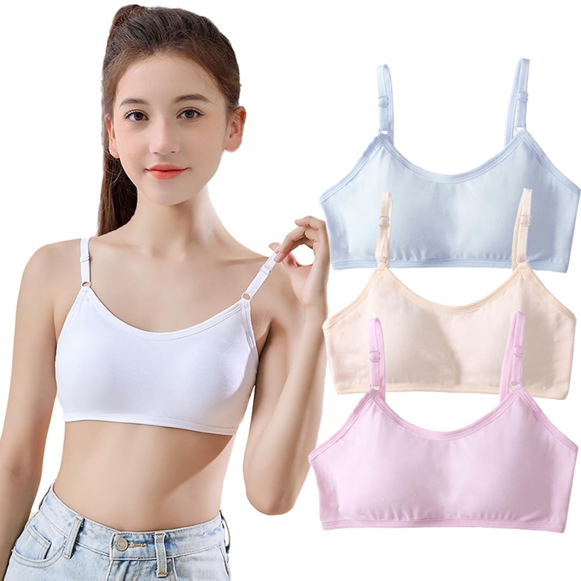 Teen Girls' Soft Breathable Cotton Sports Bra Vest - 3 Pack for Ages 10-16