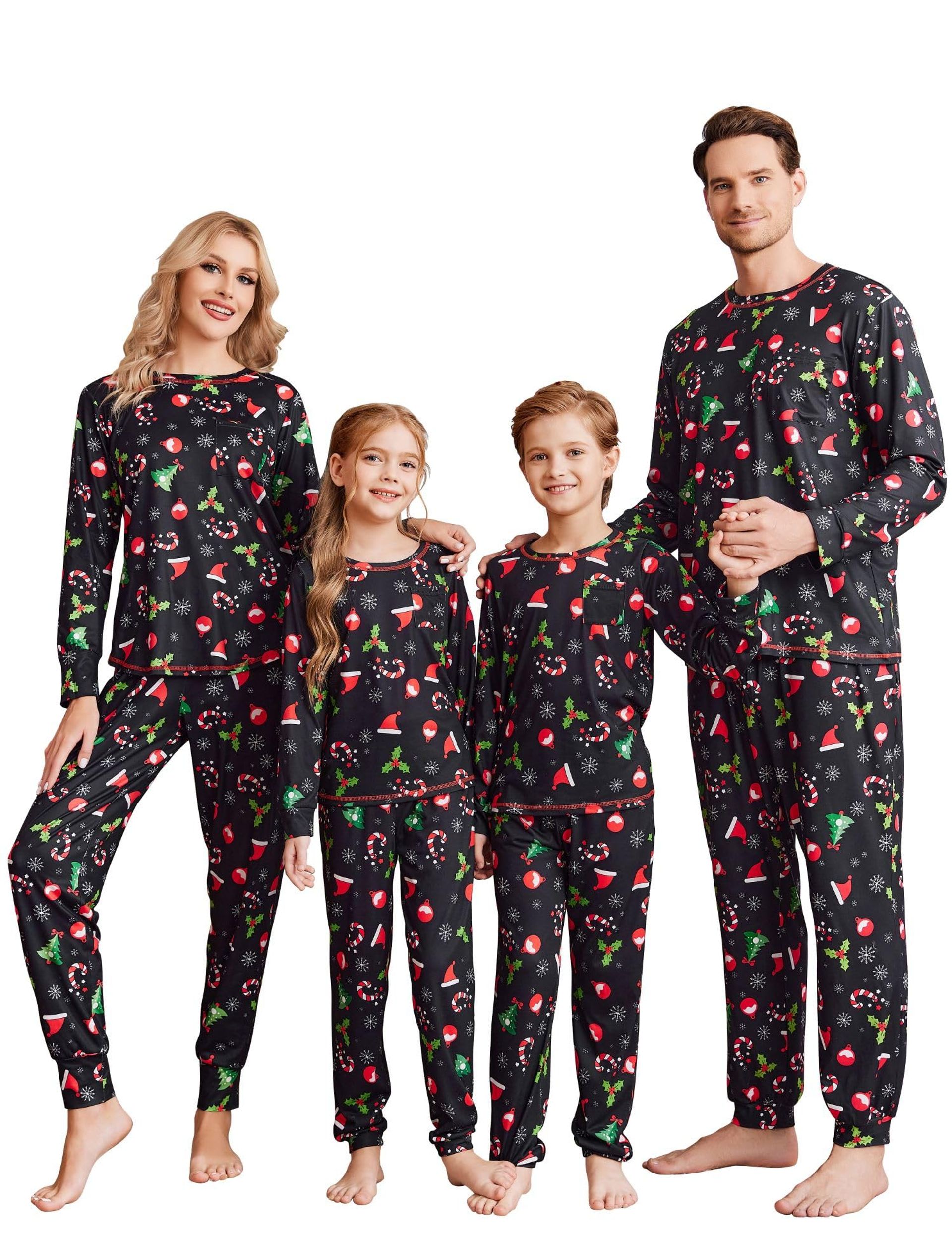 Family Matching Christmas Pyjamas Set - Long Sleeve Festive PJs for Men, Women & Kids, Black Candy, M