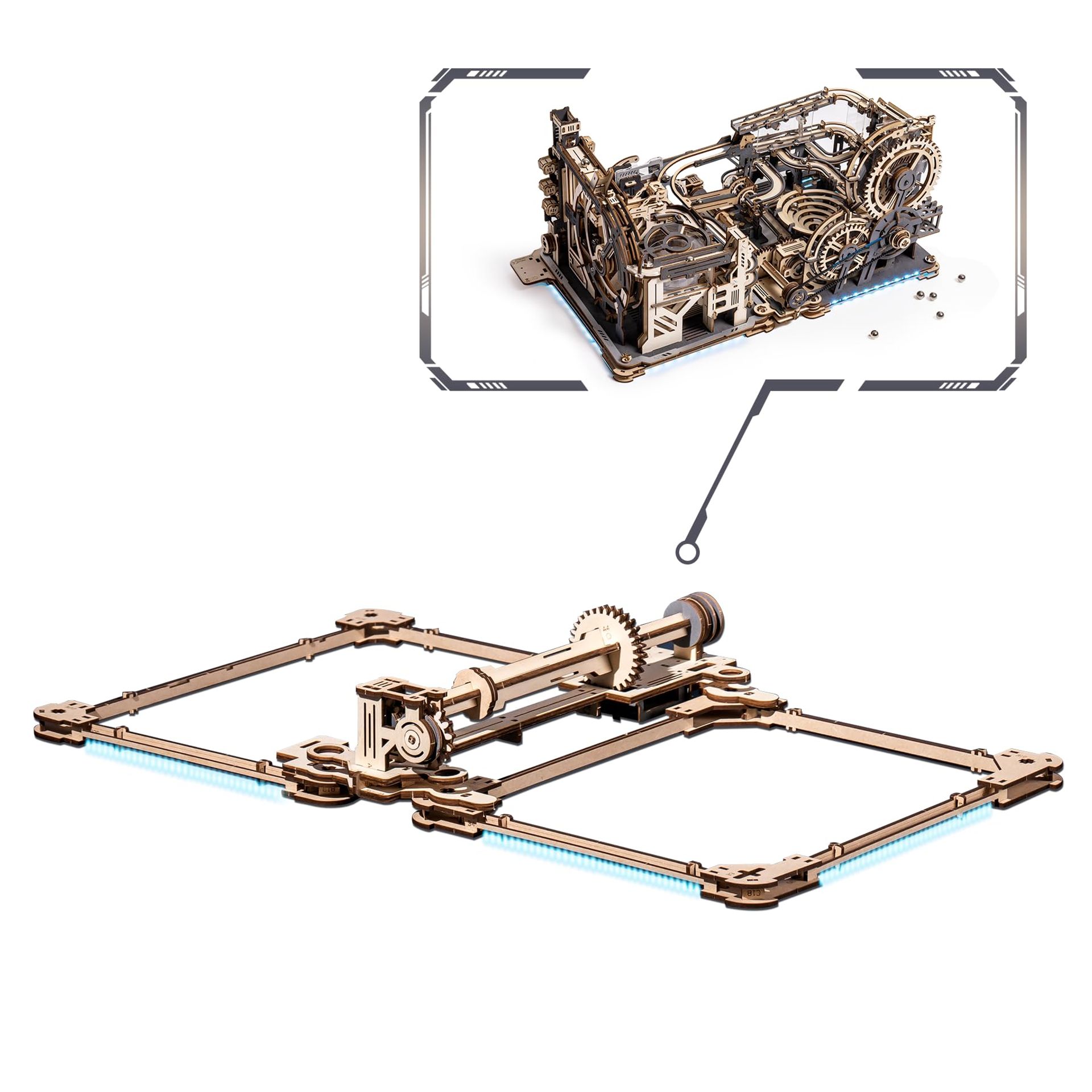 Marble Run Link Pack for ROBOTIME Marble Night City LGA01 & Spaceport LGC01 3D Wooden Puzzle Building Kit for Adults & Teens - Led Ice-blue LG01-ROBOTIME