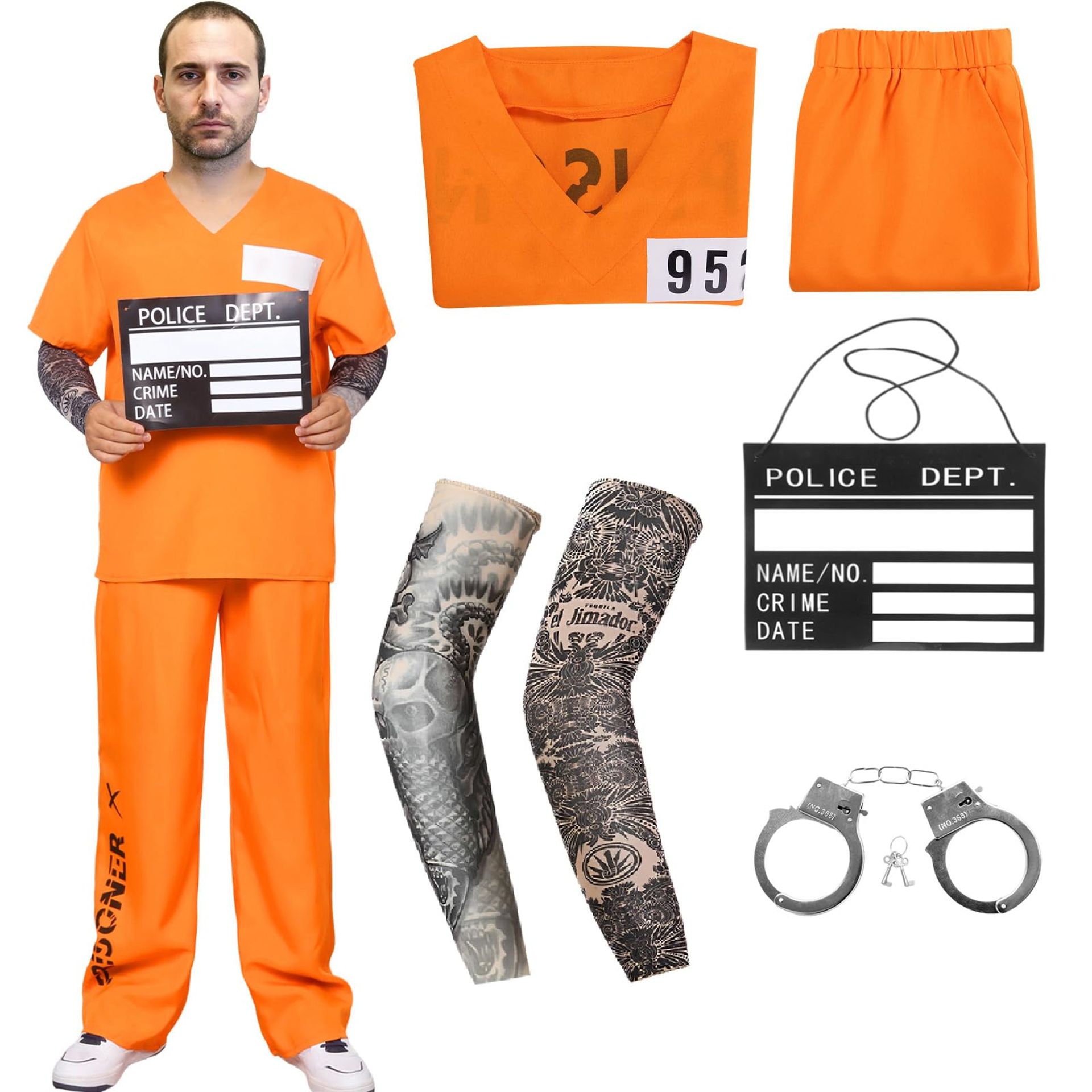 Unisex Prisoner Costume Adult Orange Uniform Set with Accessories for Halloween Cosplay - Orange L