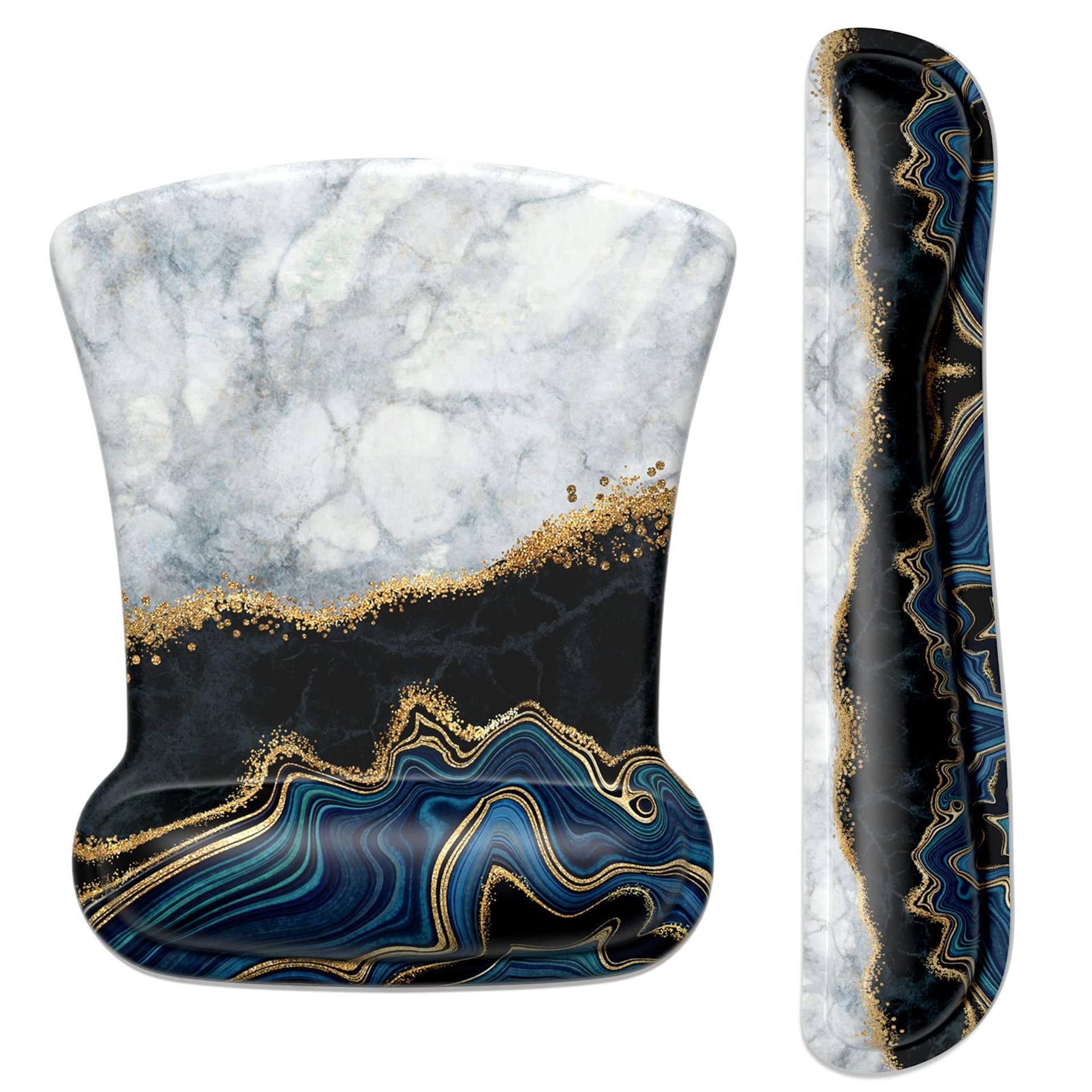 Ergonomic Green Marble Mouse Pad & Keyboard Wrist Rest - Pain Relief, Non-Slip, Memory Foam