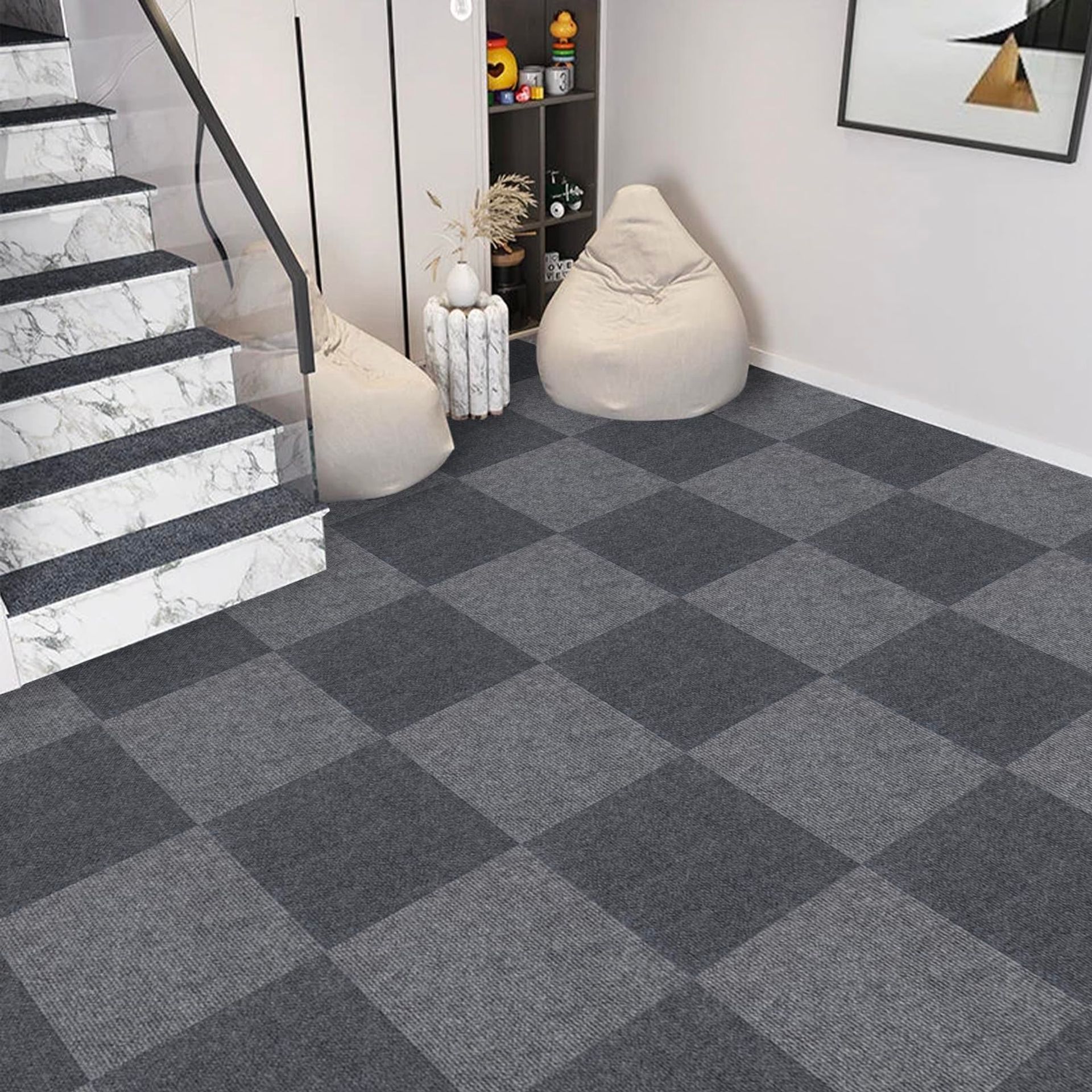 20Pcs Self-Adhesive Carpet Floor Tiles, Anti-Slip Peel & Stick Squares, Hardwearing 30x30cm, Grey for Home & Office Flooring