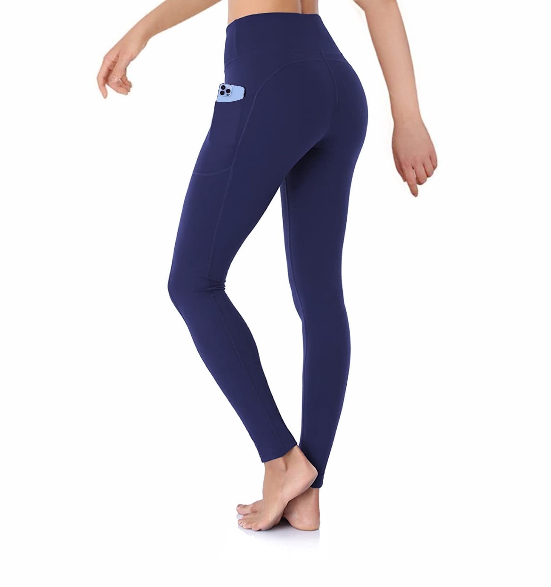 High Waisted Buttery Soft Navy Blue Leggings with Tummy Control & Pockets S-M