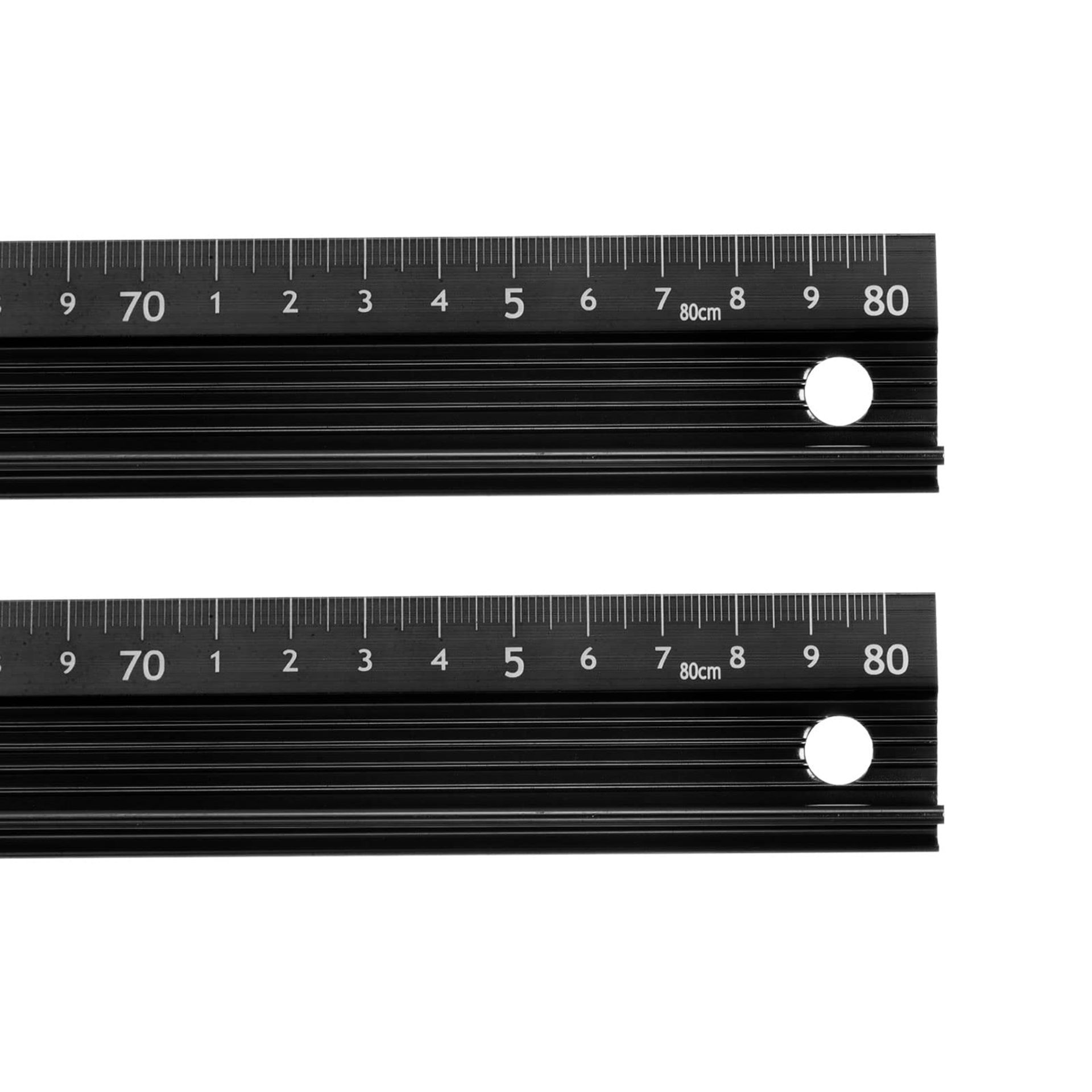 Raised Grip Metal Ruler Aluminium Alloy Straight Cutting Measuring Tool Anti-Slip Design - Black 80cm